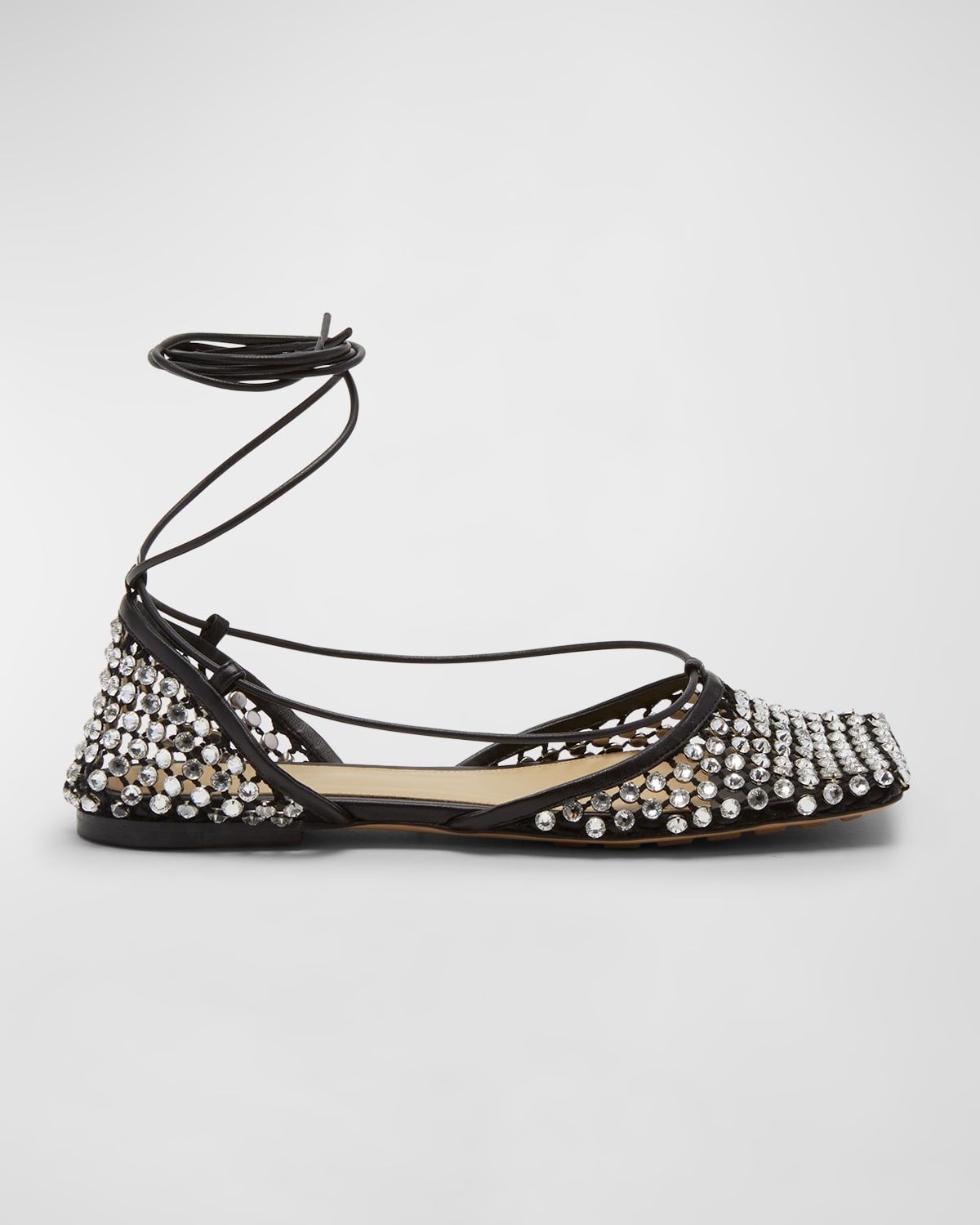 BOTTEGA VENETA SPARKLE STRETCH FLAT LEATHER SANDALS