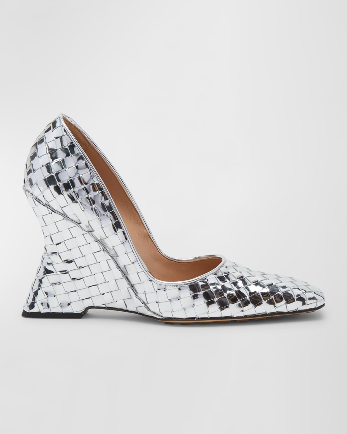 Bottega Veneta Comet Woven Mirror Leather Pumps In Silver