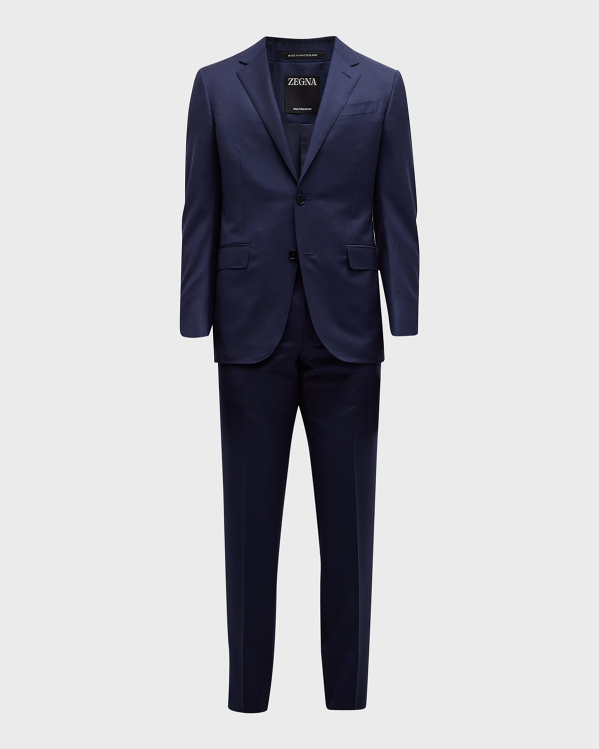 Zegna Men's Narrow Tonal Stripe Wool Suit In Blue Navy Check