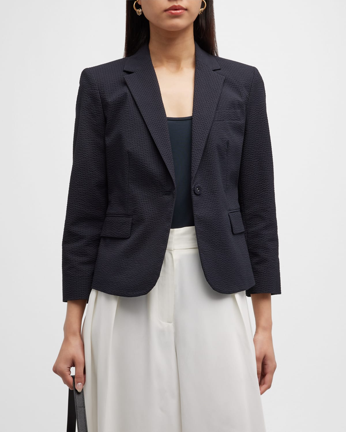Theory One Button Notched Collar Blazer In Nav