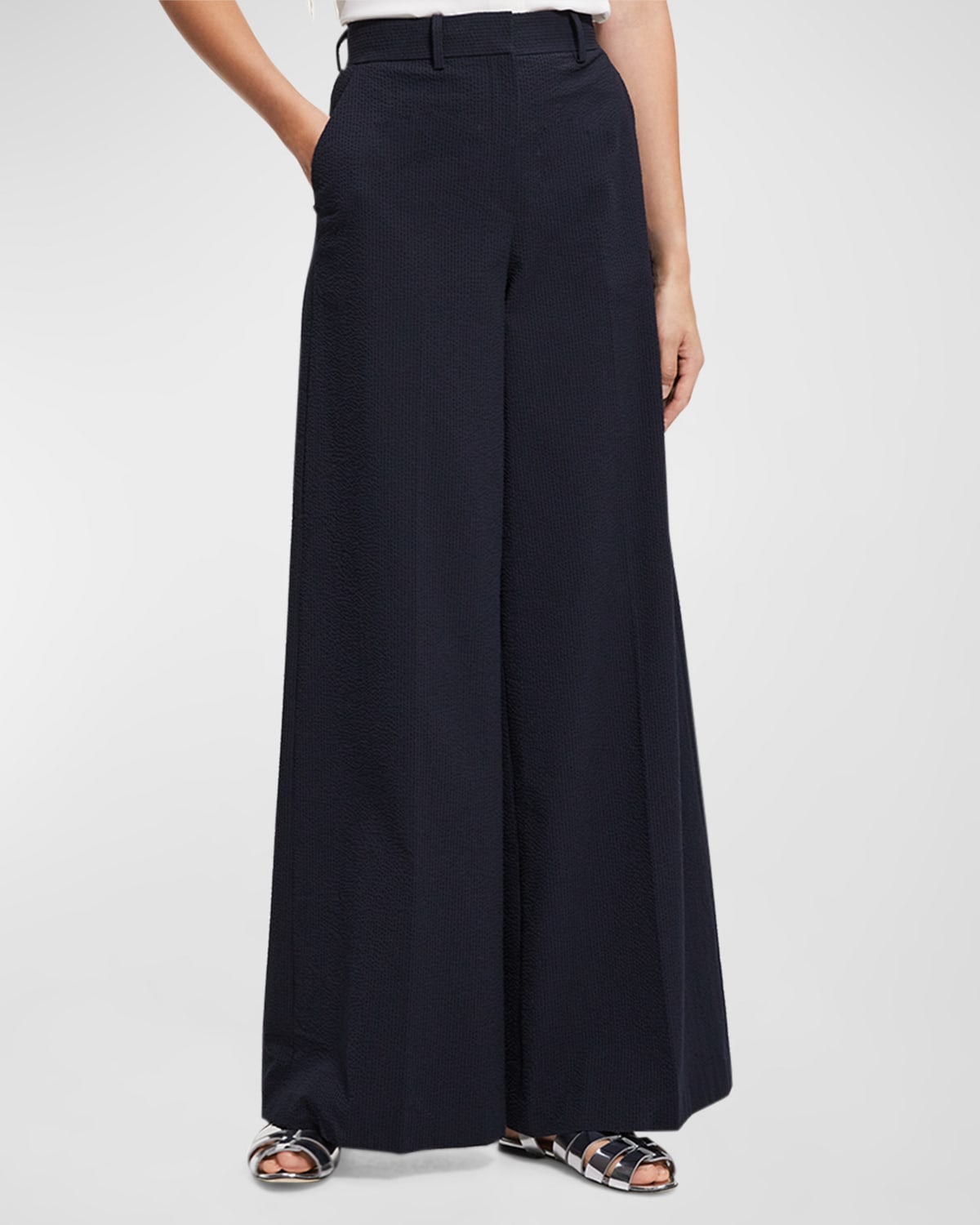 Theory High-waist Wide-leg Trousers In Navy