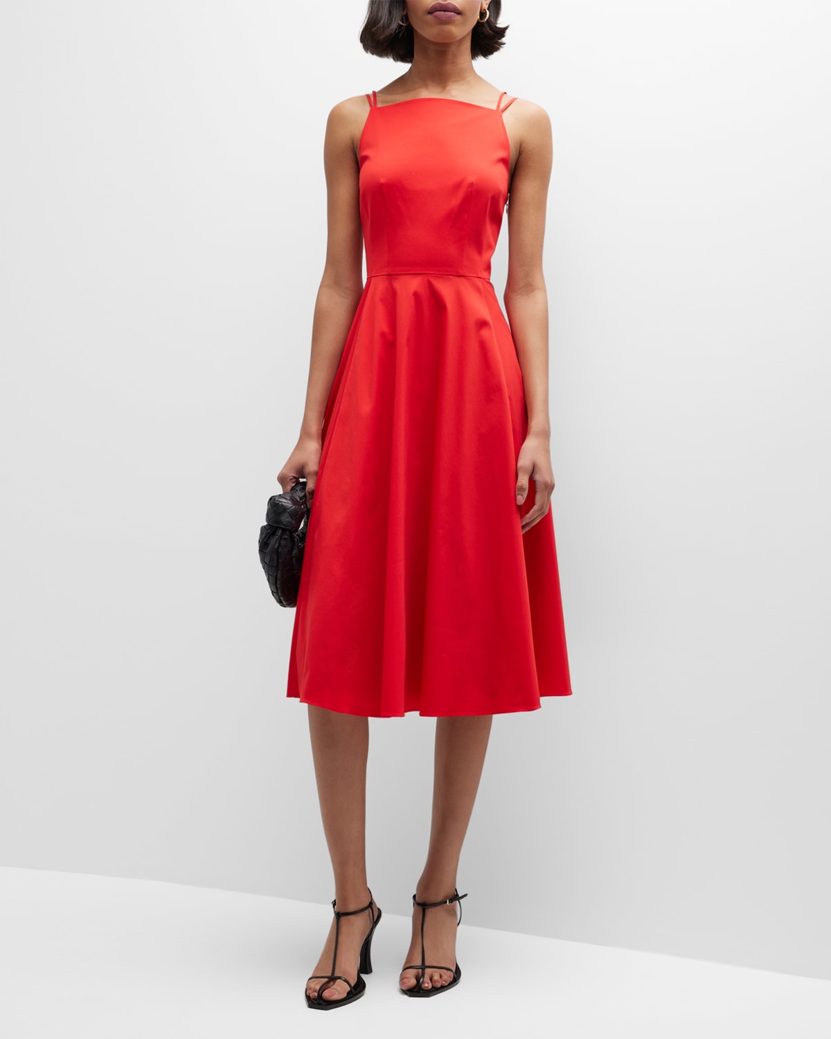 Theory Square-Neck Fit Flare Midi Dress Smart Closet