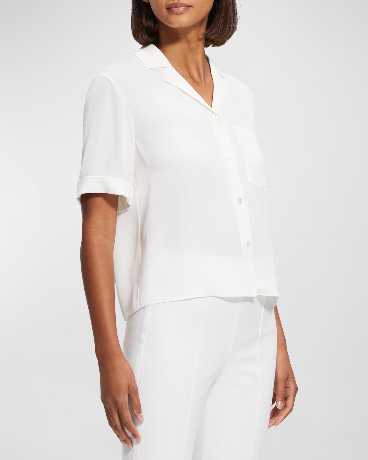 Theory Women's Silk Cropped Camp Shirt In Ivory ModeSens