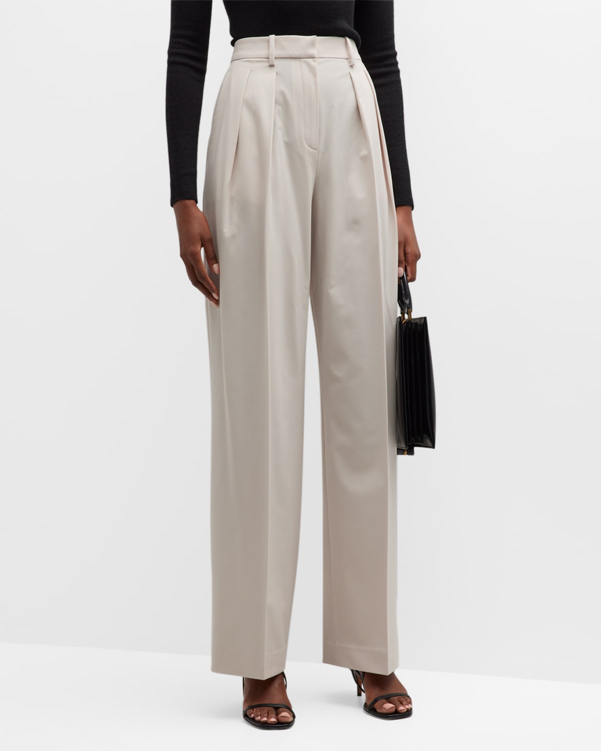 Shop Theory Double Pleat Stretch Wool Pants In Sand