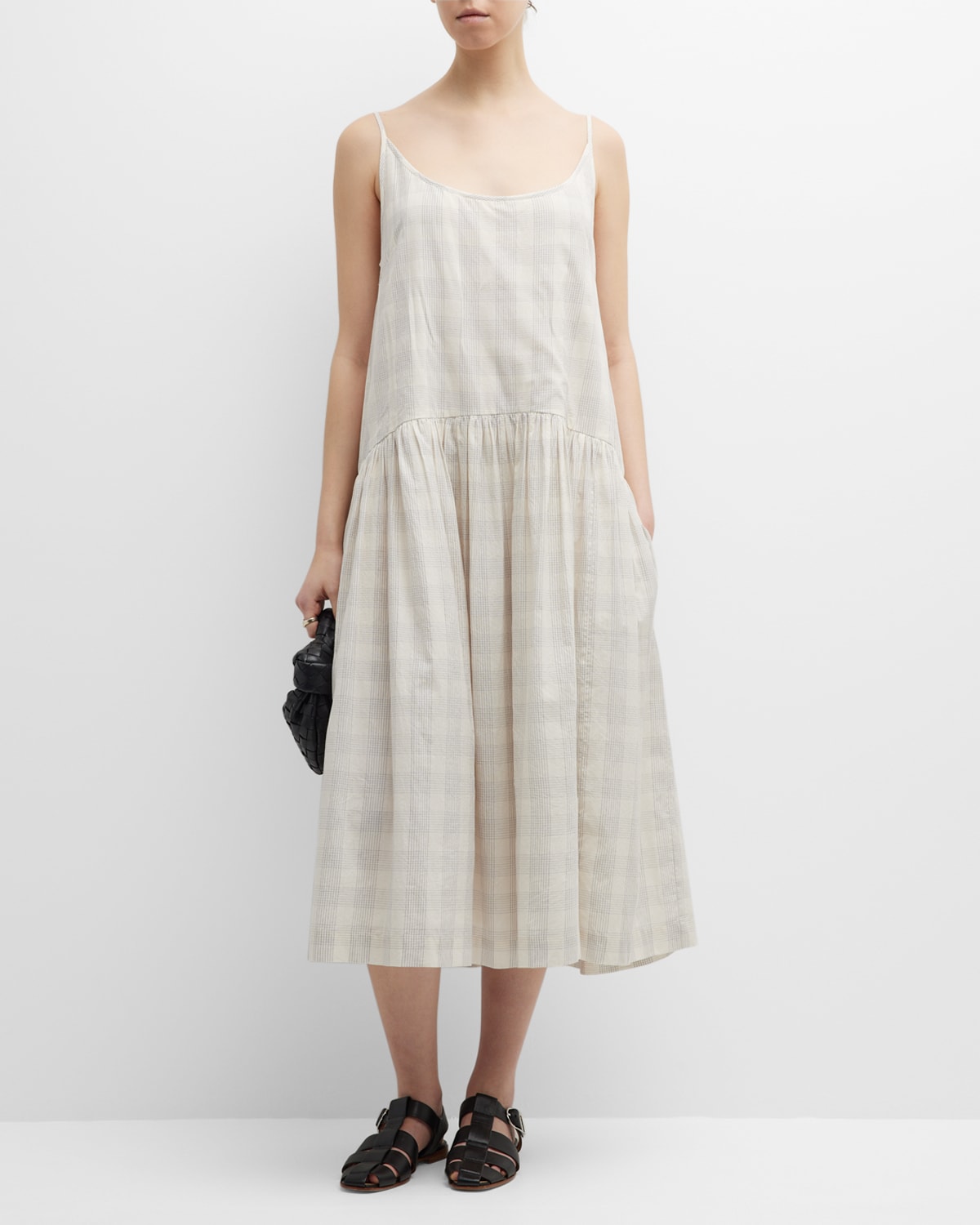 LAUDE the Label Grid-Print Scoop-Neck Midi Dress