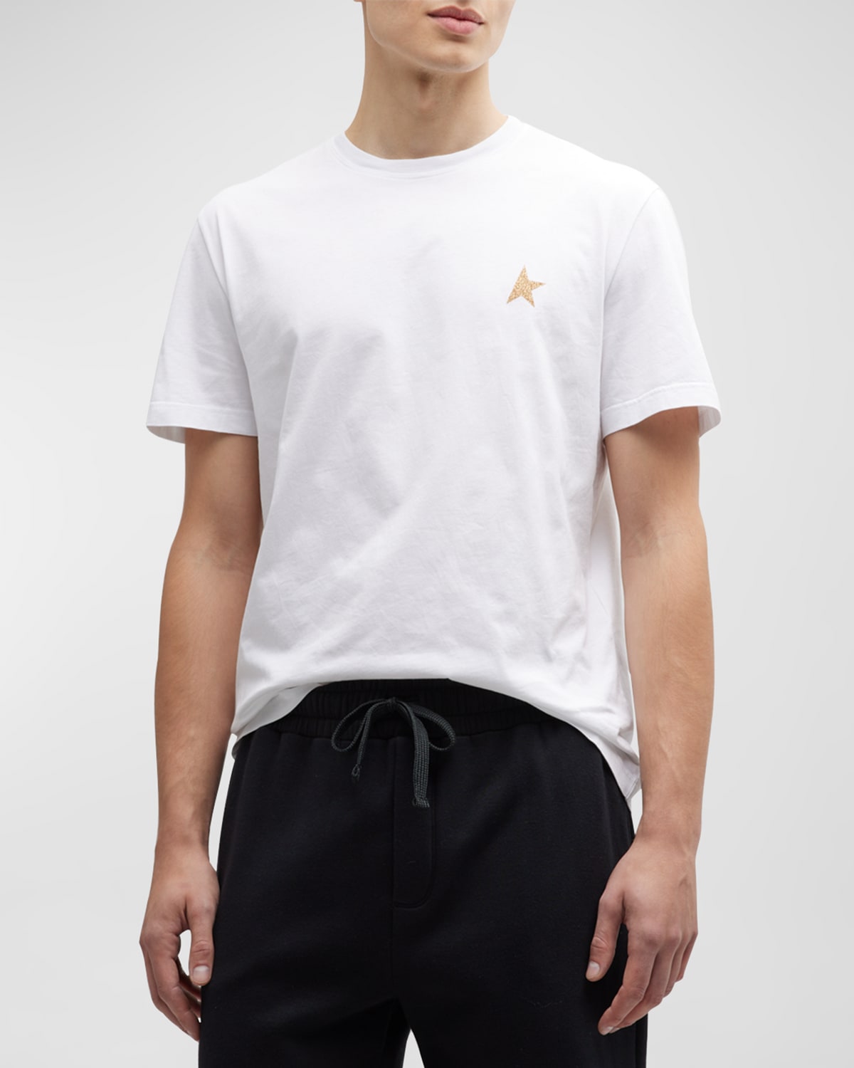 Golden Goose Men's T-shirt With Small Glitter Star In White/gold