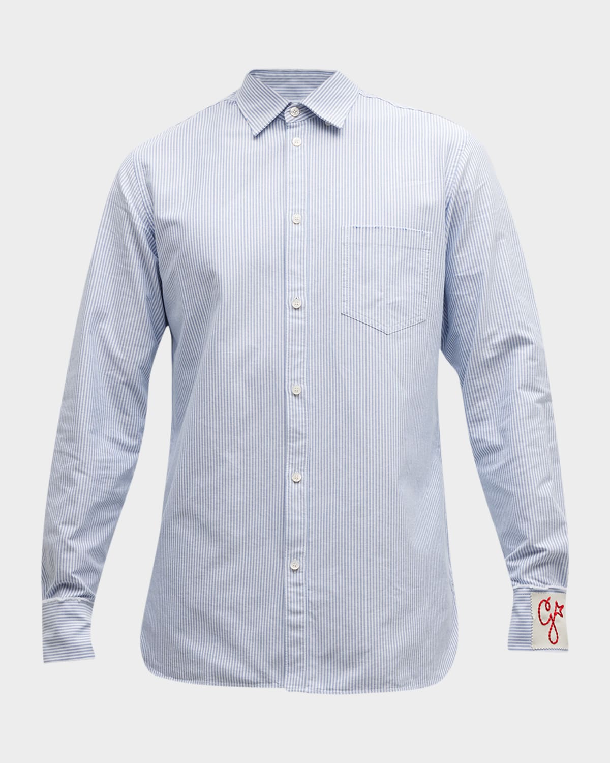 Golden Goose Light Blue Shirt With Classic Collar And All-over Striped Motif In White - Infinity