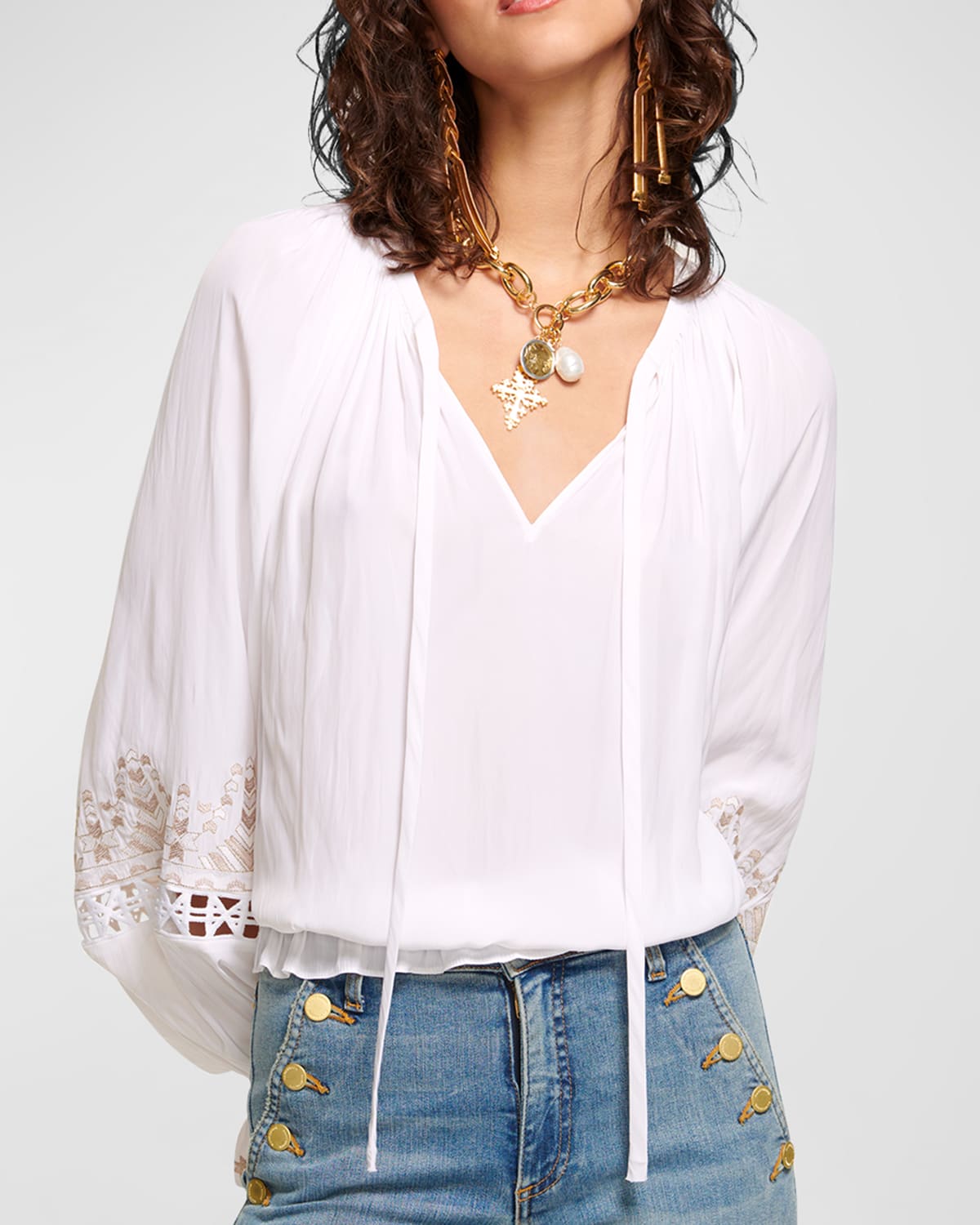 Shop Ramy Brook Alizee Embroidered Blouse In Ivory