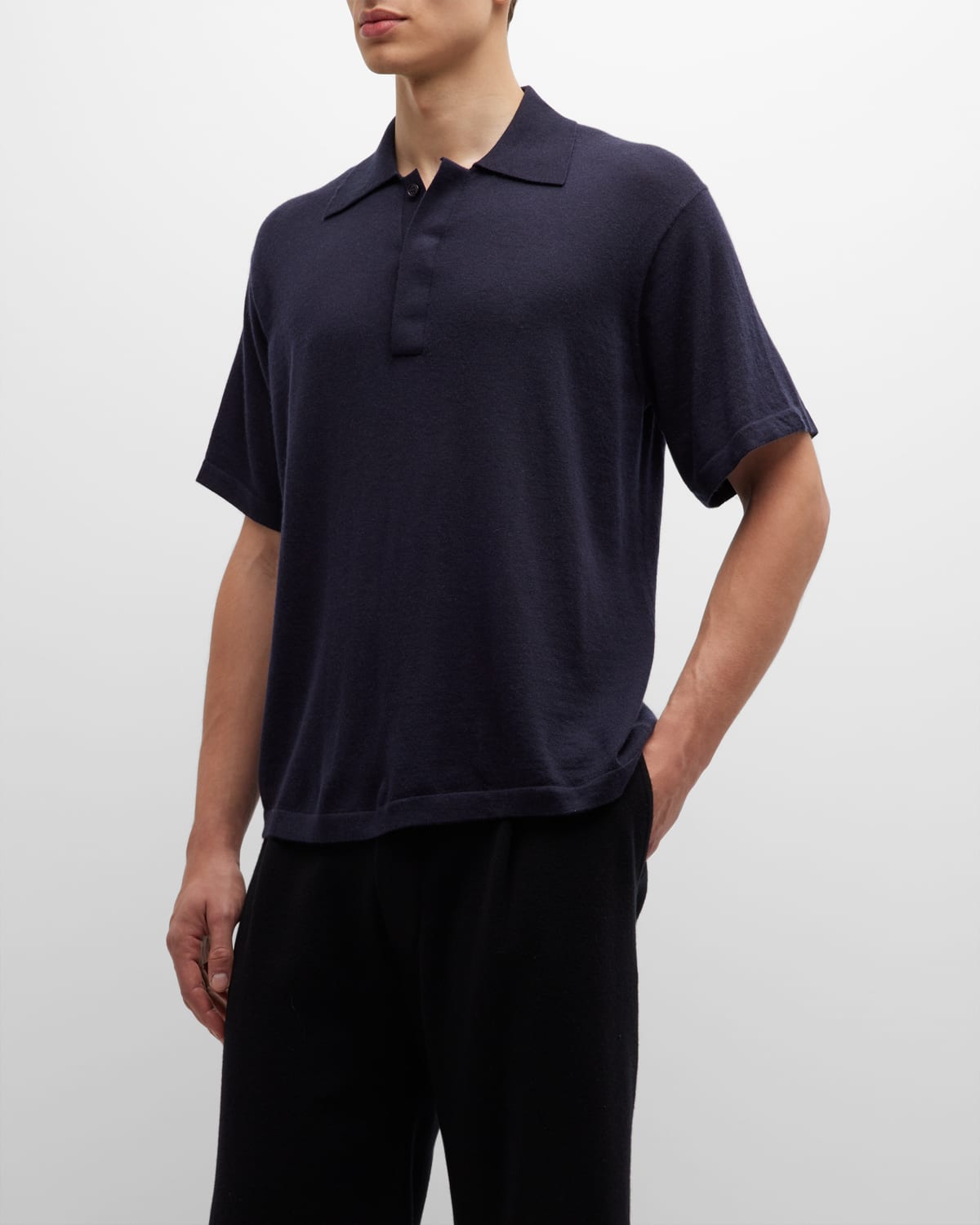 Lisa Yang Men's Charles Cashmere Polo Sweater In Navy