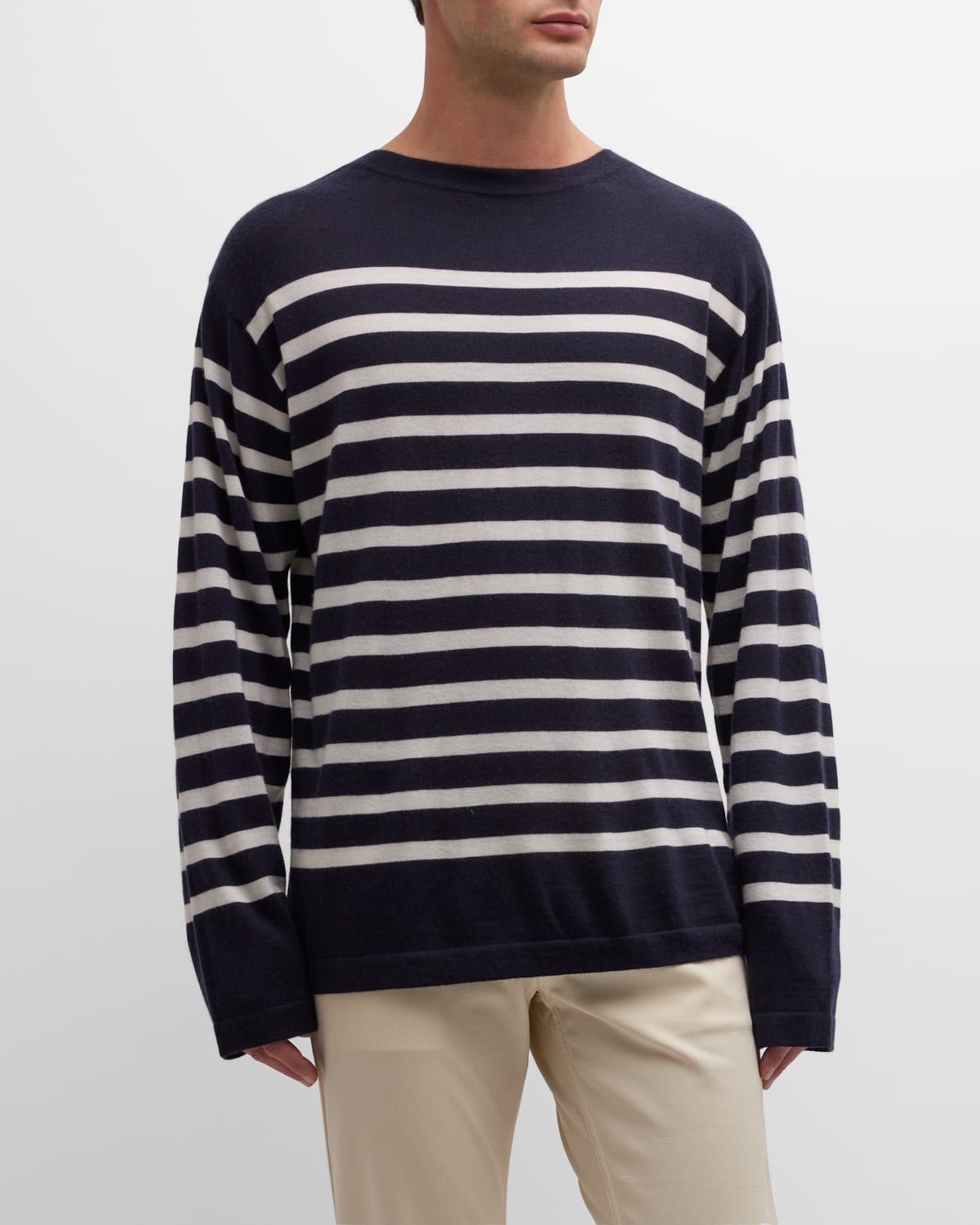 Lisa Yang Men's Cashmere Colombian Striped Sweater In Navy