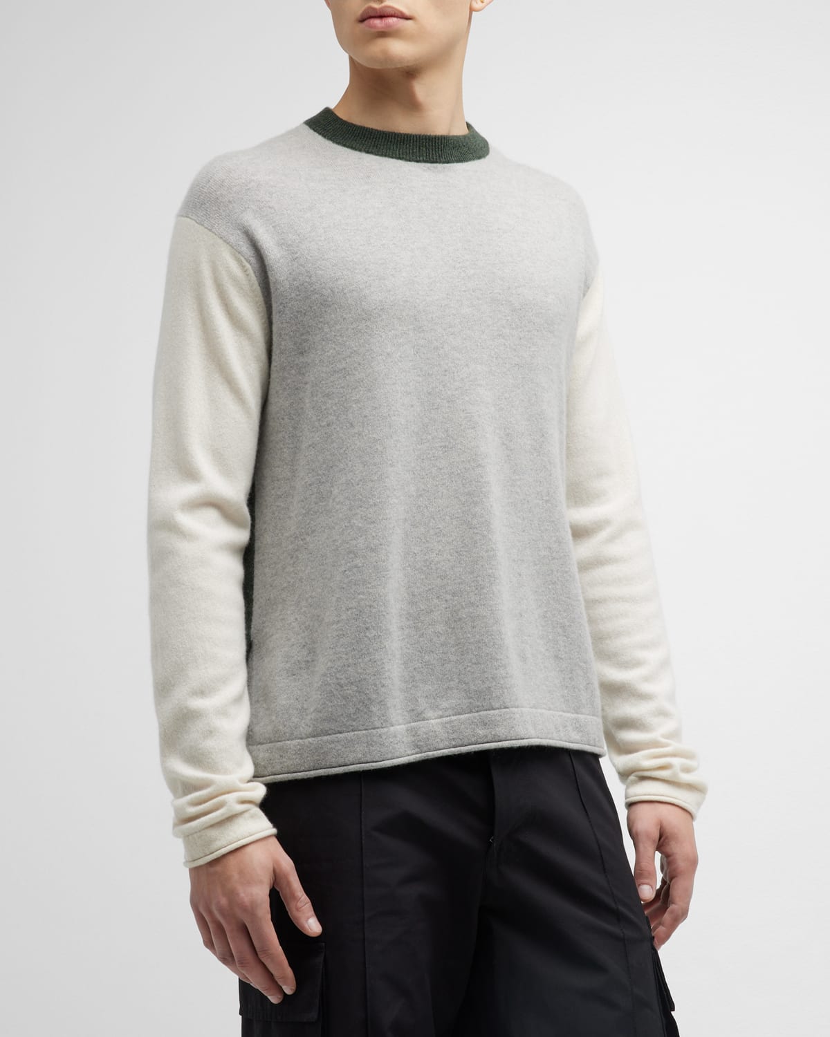 Lisa Yang Men's Elliot Cashmere Colorblock Sweater In Dove Grey
