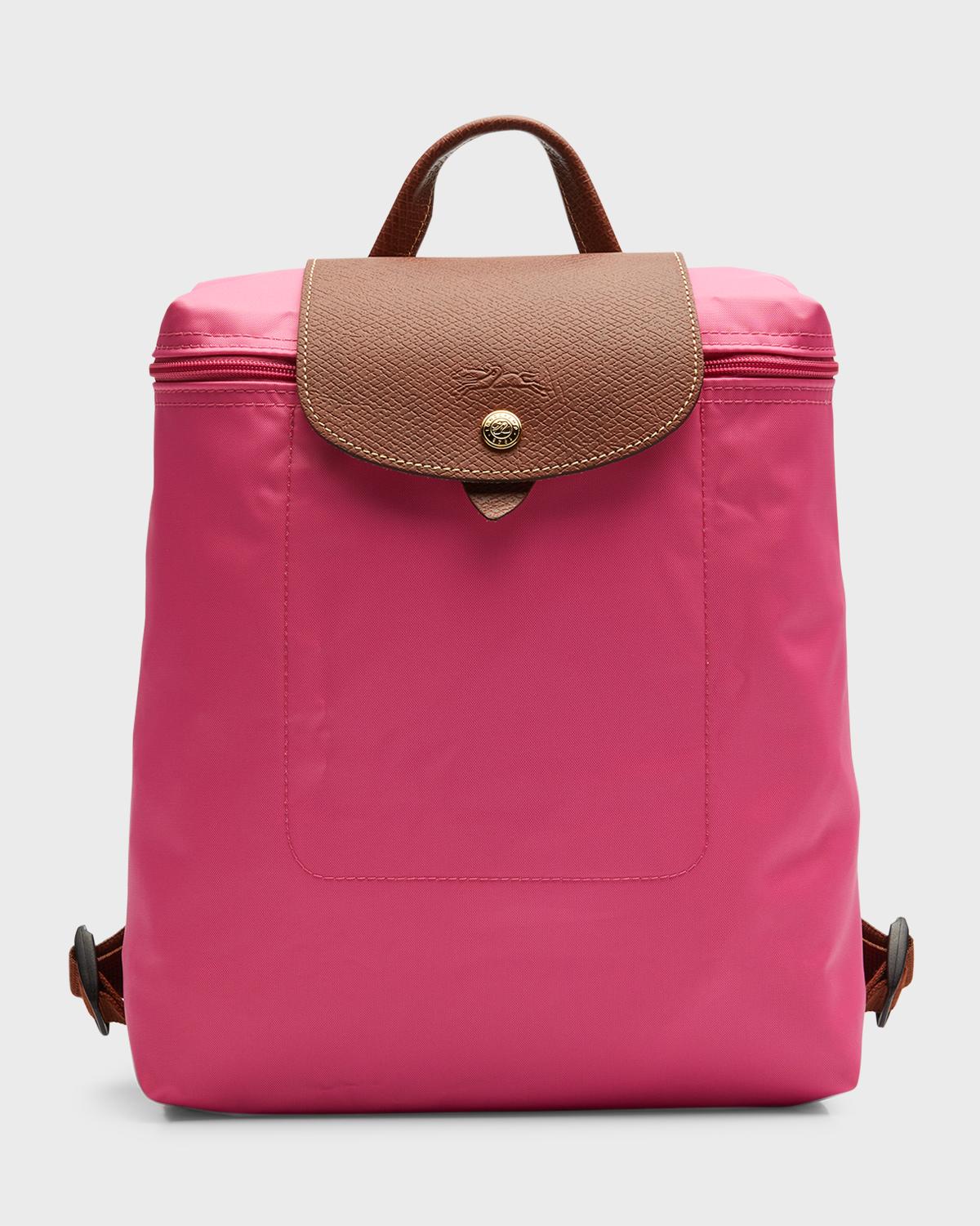 Longchamp Pink Nylon Backpack with Brown Leather Flap Le Pliage Original M Backpack Pink Tea - Recycled canvas  main image 4