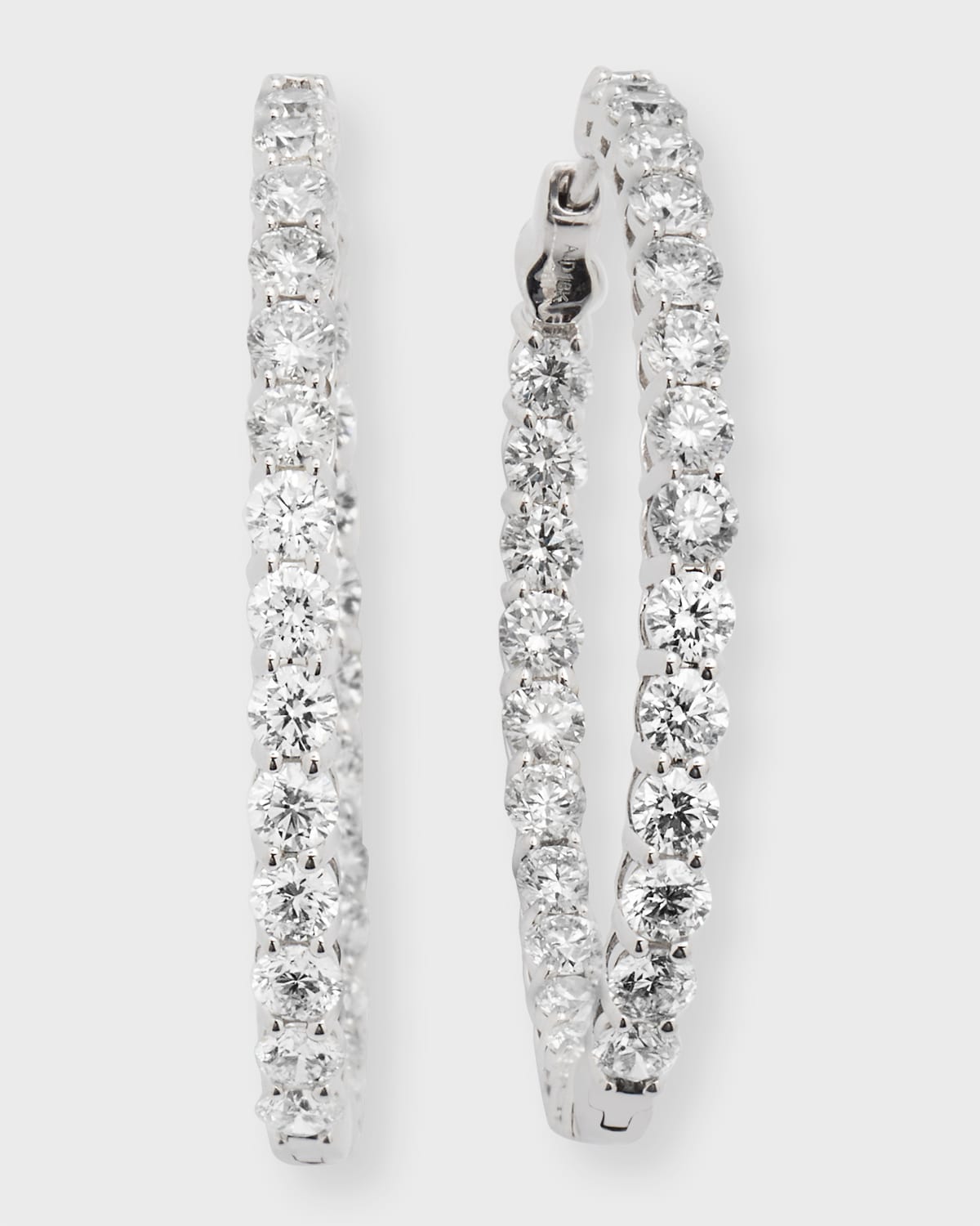 18K White Gold Round Diamond GH/SI Medium Hoop Earrings, 5.25tcw, 1.25"