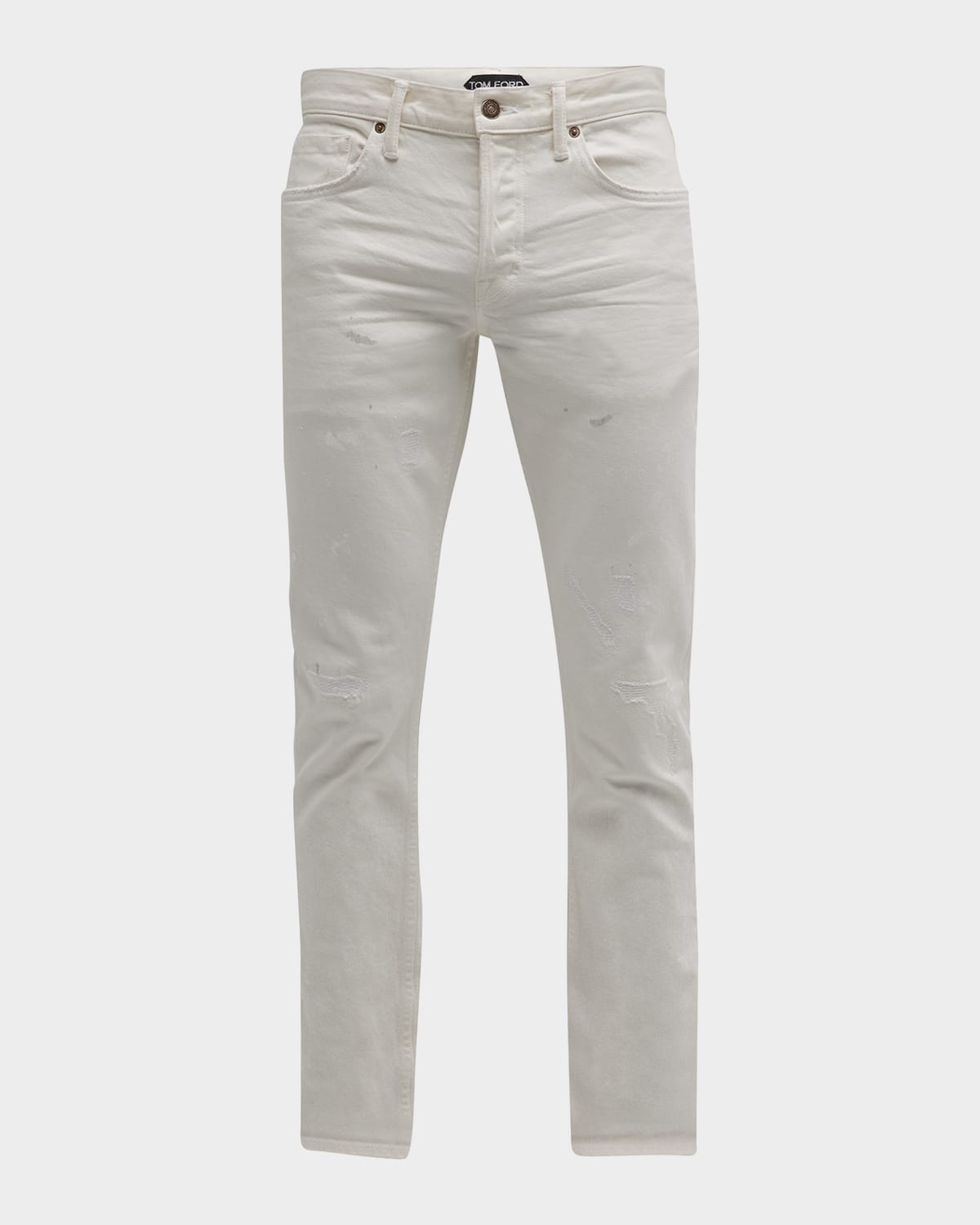 Tom Ford Men's Distressed Selvedge Denim Jeans In White