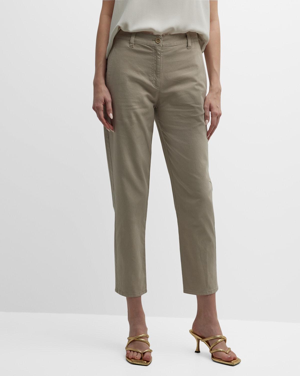 Eileen Fisher Cropped High-rise Stretch Pants In Wheat