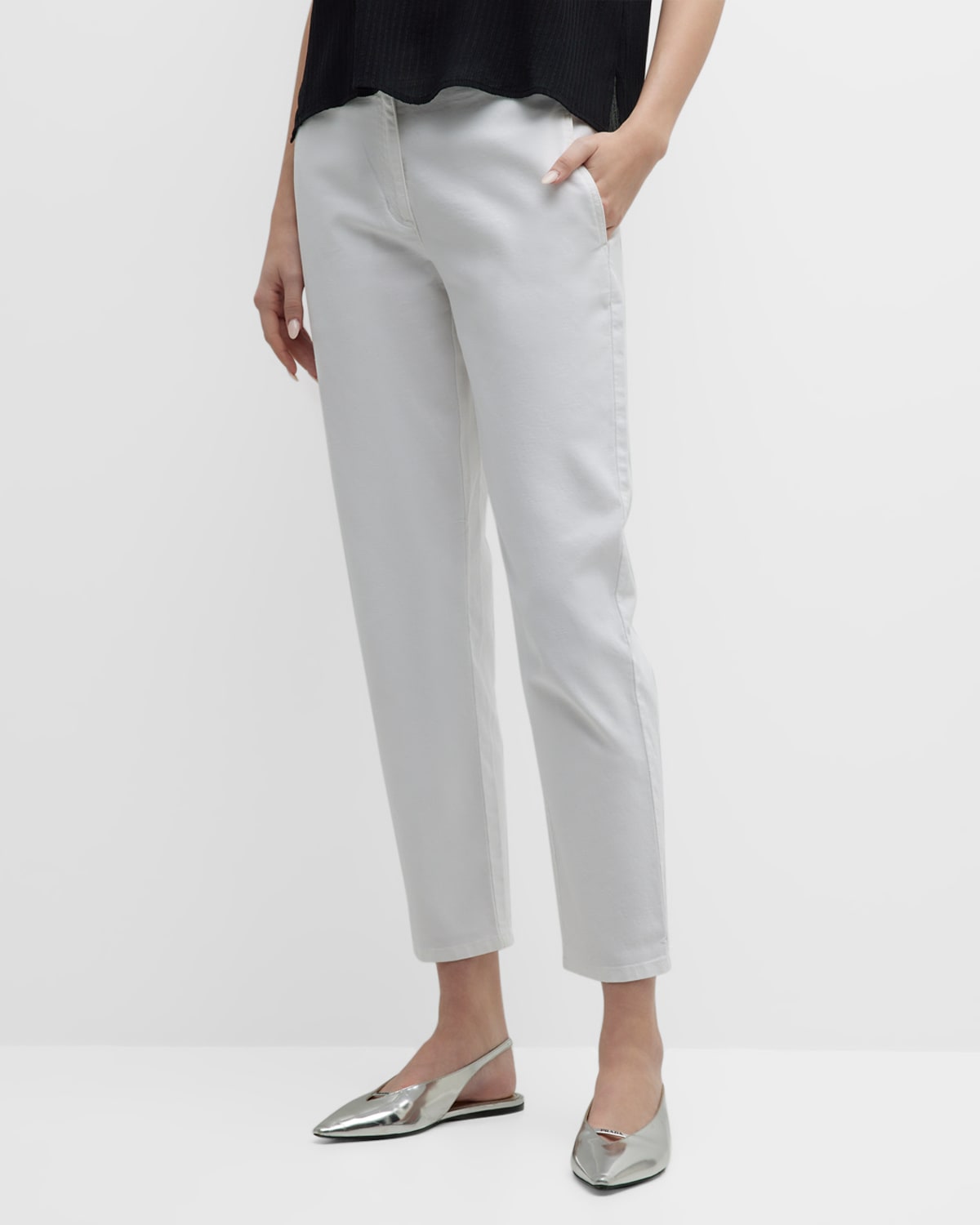 EILEEN FISHER CROPPED HIGH-RISE STRETCH PANTS