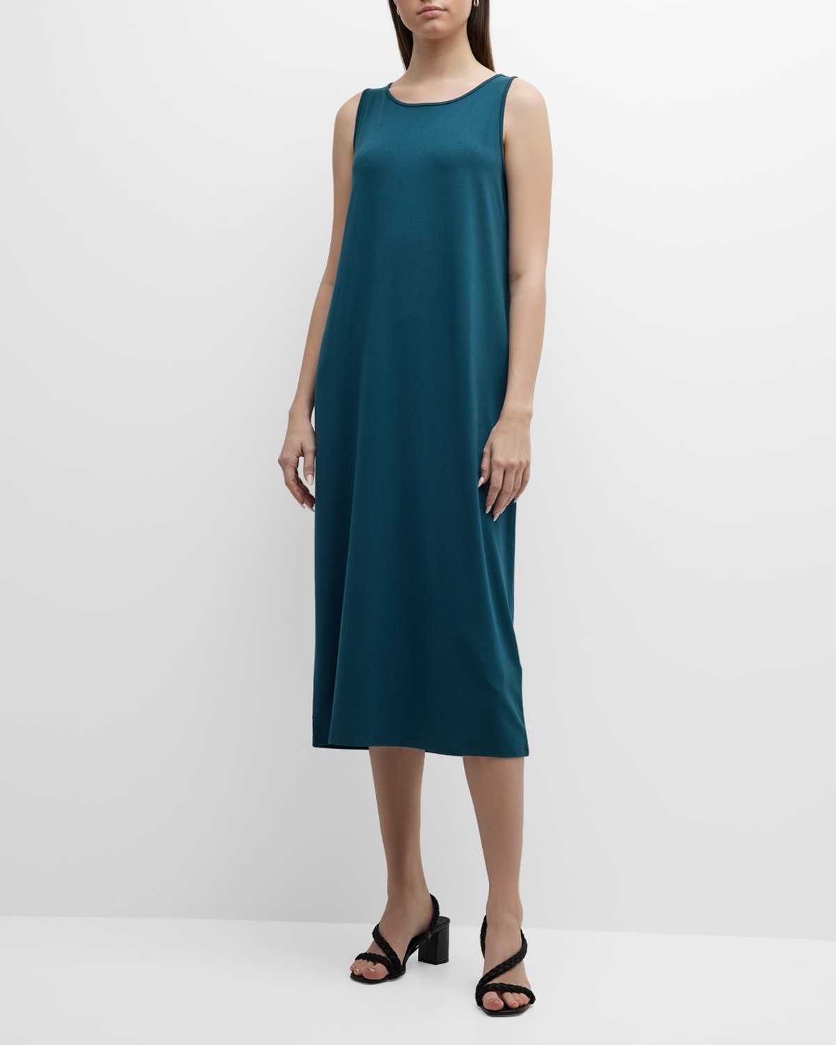 Eileen Fisher Sleeveless Scoop-neck Jersey Midi Dress In Pacifica