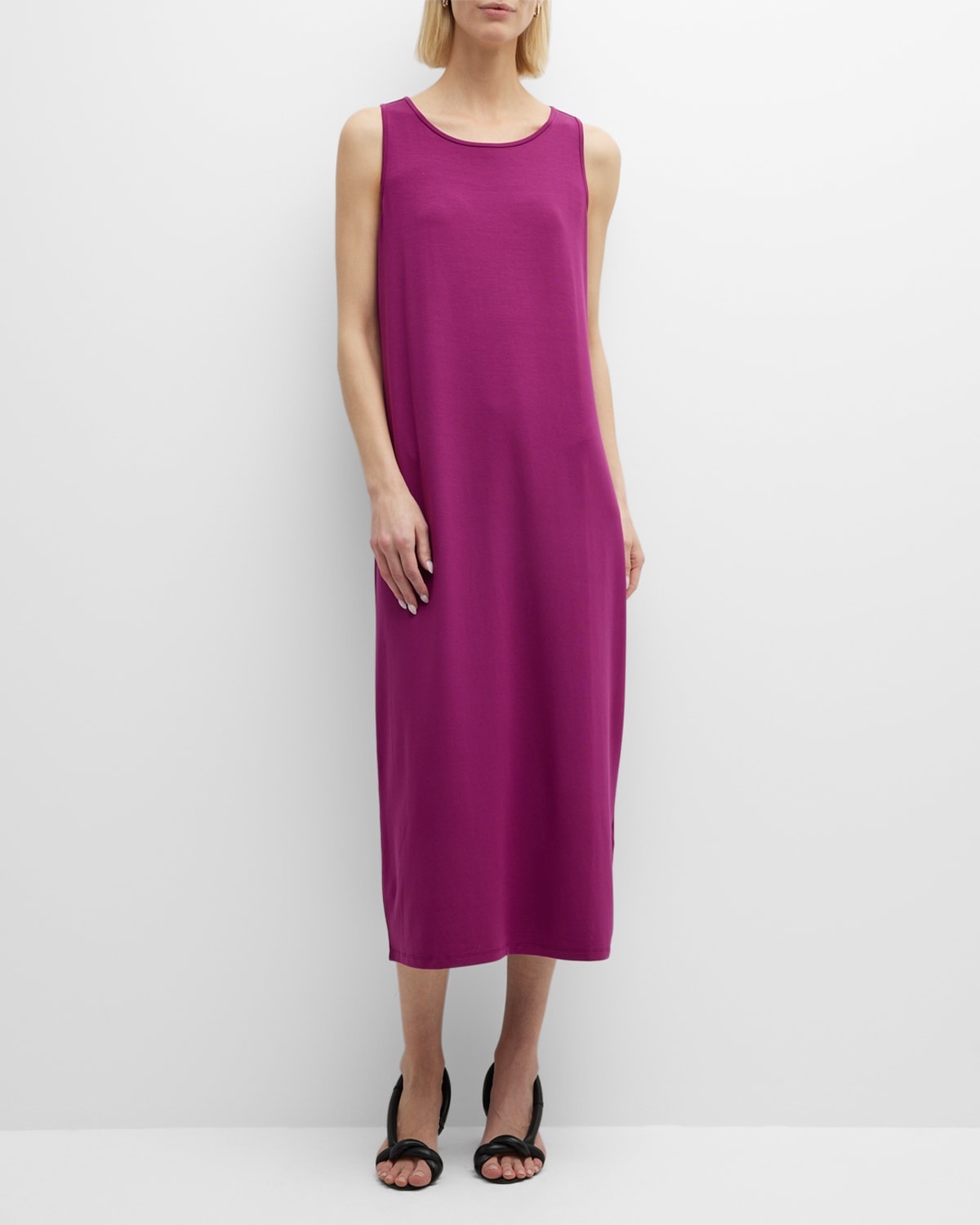 Eileen Fisher Sleeveless Scoop-neck Jersey Midi Dress In Raspberry