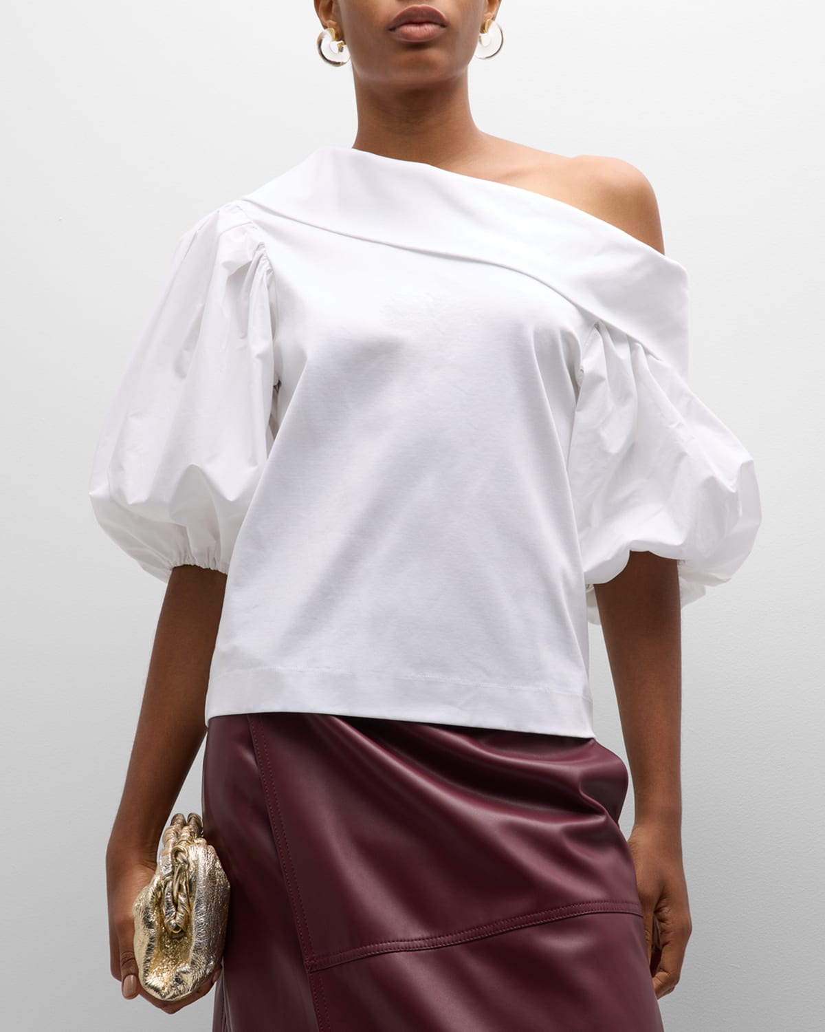 Shop Tanya Taylor Georgia Asymmetric Puff-sleeve Top In Optic White