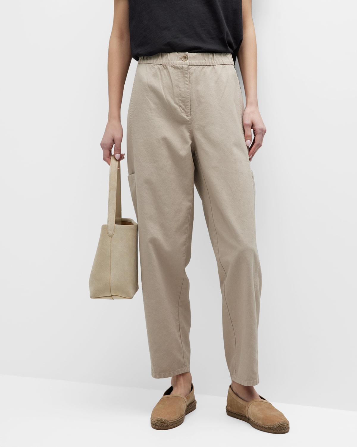 EILEEN FISHER TAPERED STRETCH COTTON ANKLE PANTS