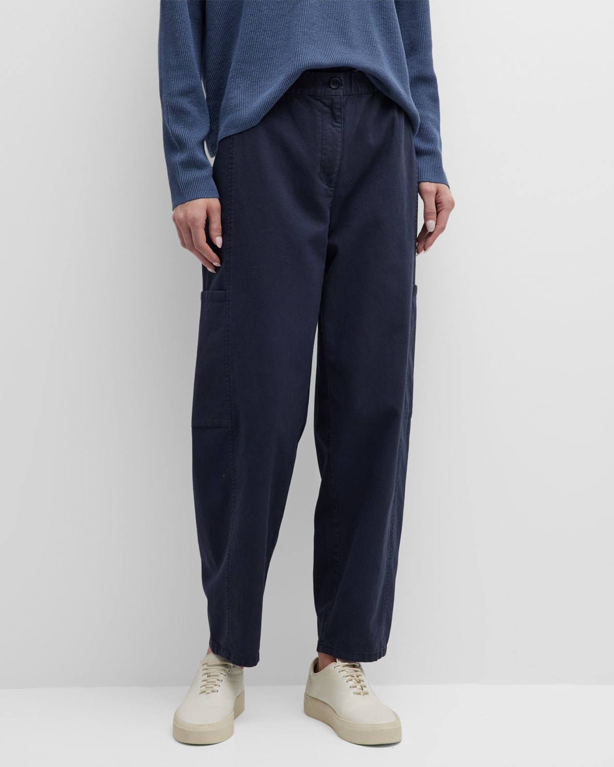 EILEEN FISHER TAPERED STRETCH COTTON ANKLE PANTS