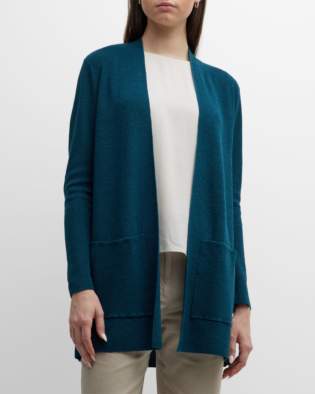 Eileen Fisher Open front Patch Pocket Cardigan In Pacific ModeSens