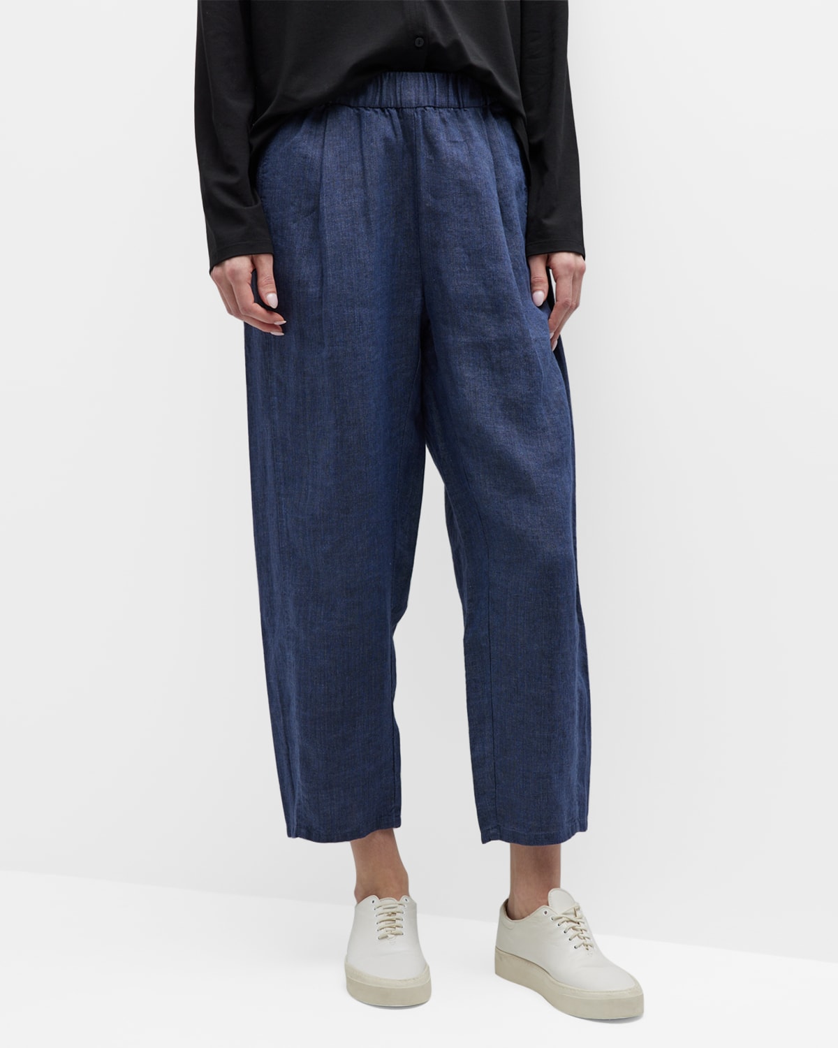 Eileen Fisher Blue Cropped Linen Trousers In Dusk