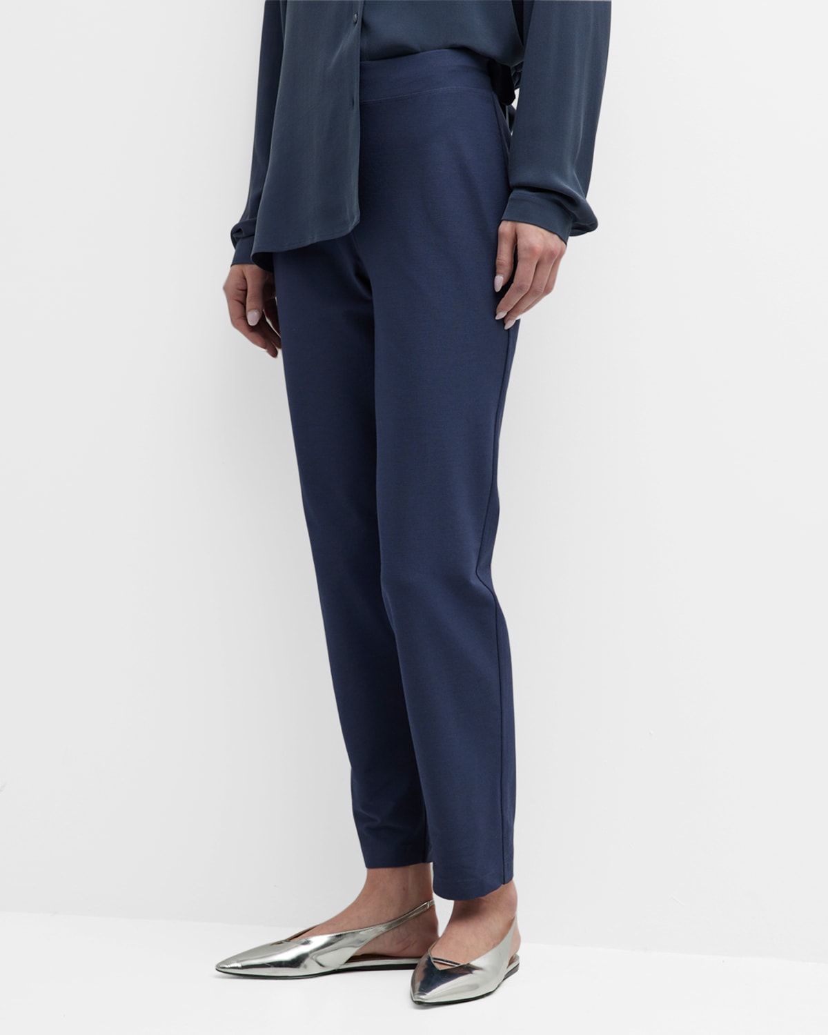 Eileen Fisher Tapered Crepe Ankle Pants In Ocean