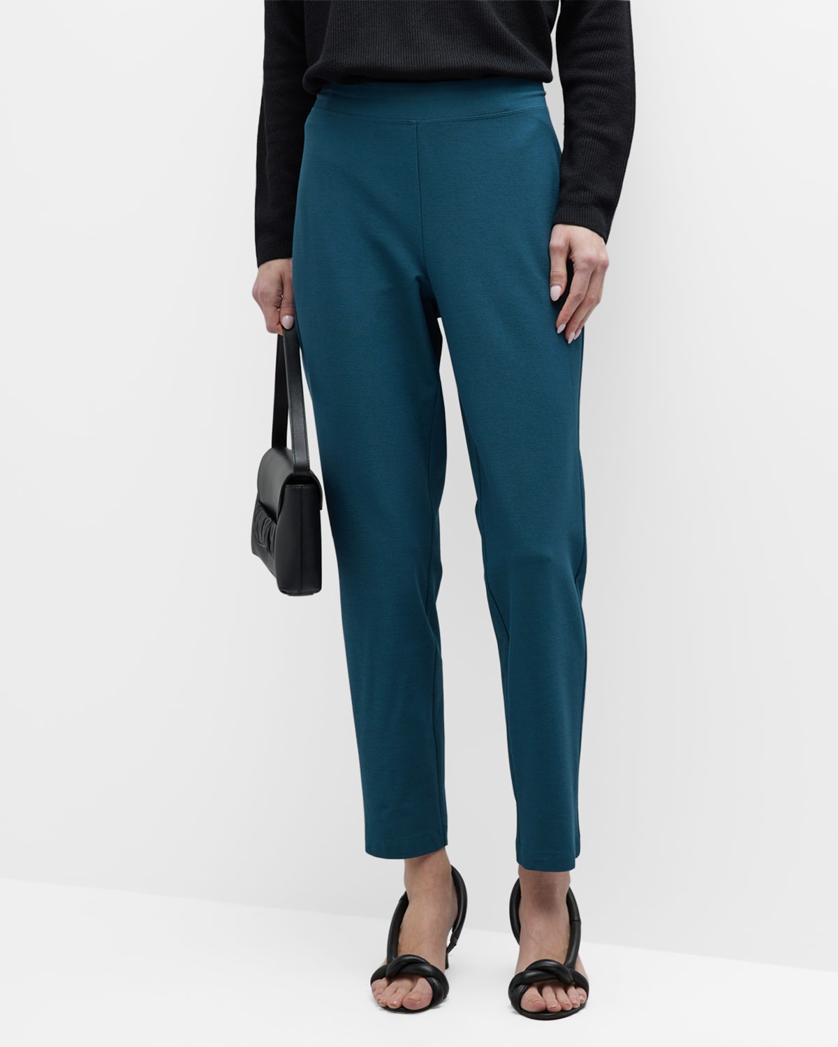 Eileen Fisher Tapered Crepe Ankle Pants In Pacifica
