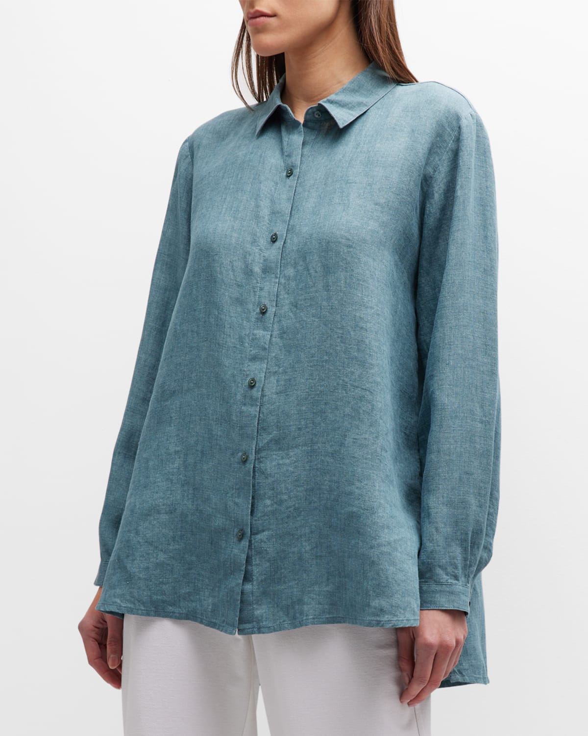 Eileen Fisher Button-down Delave Linen Shirt In Nile