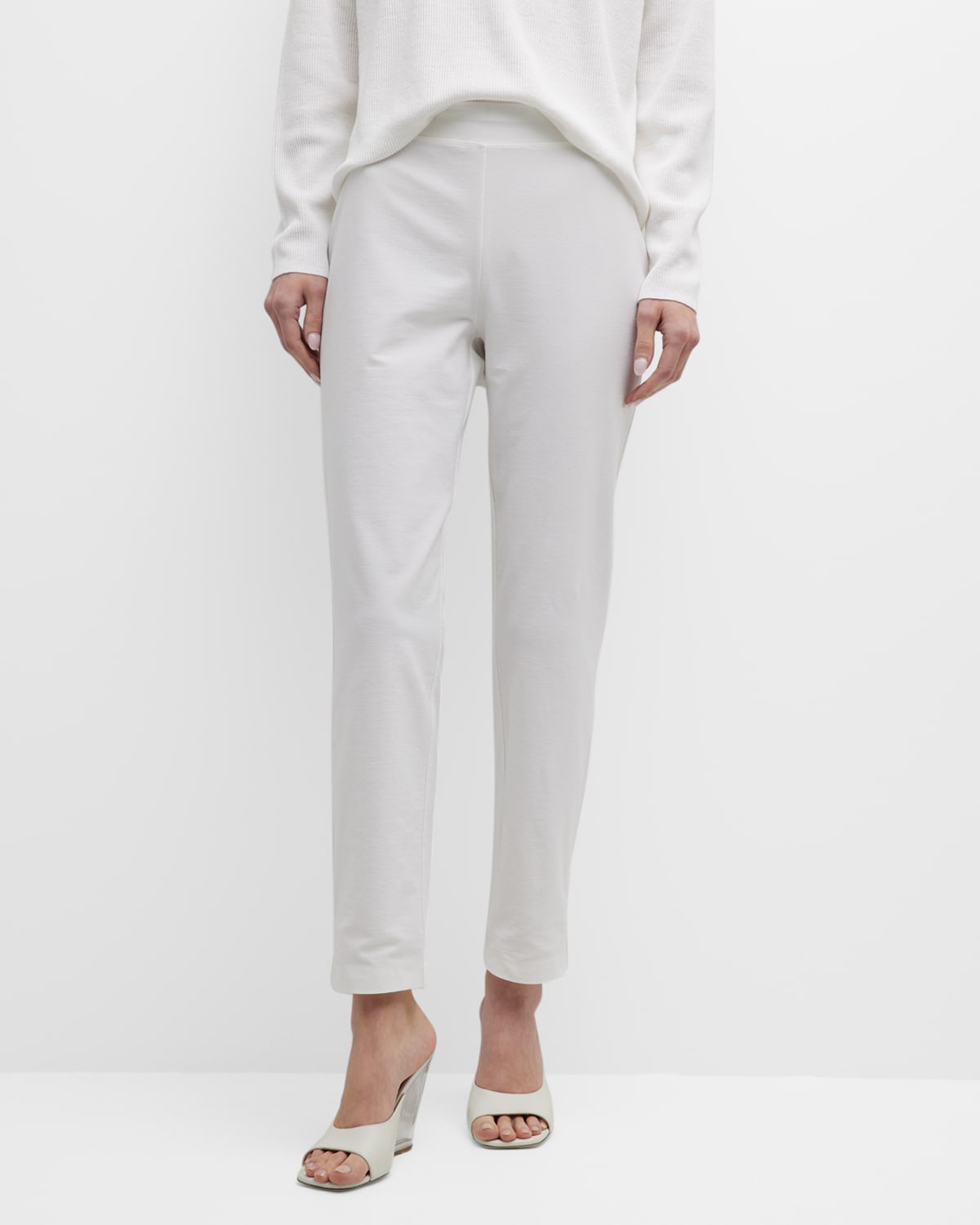 Eileen Fisher Washable Stretch Crepe High-waist Cropped Pants In White