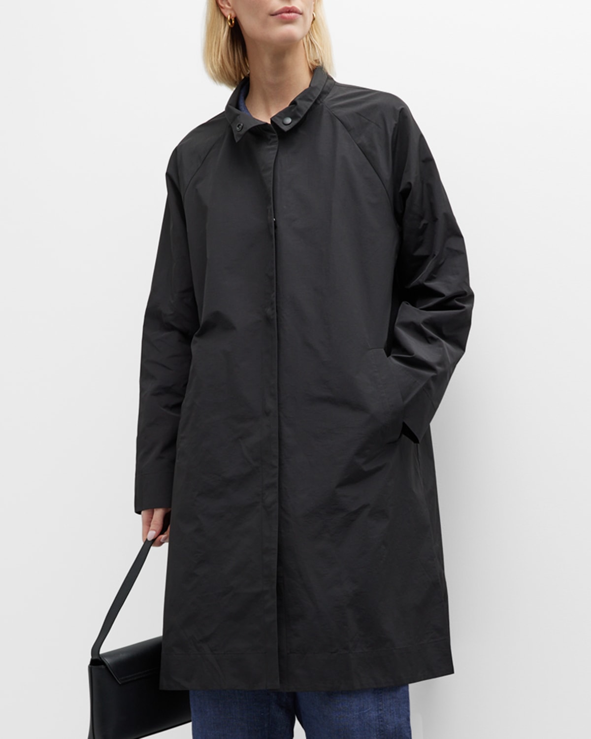 Eileen Fisher Stand-collar Raglan-sleeve Jacket In Black | ModeSens