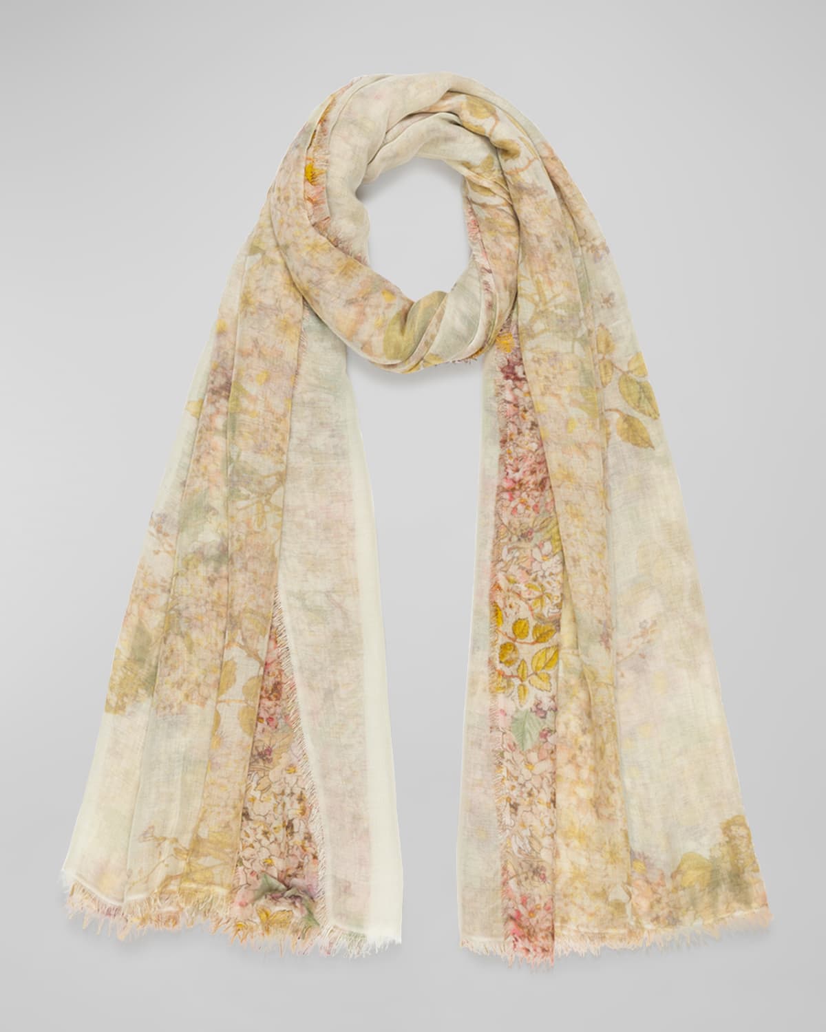 Faliero Sarti Muted Floral Cashmere-blend Scarf In White Light Pink