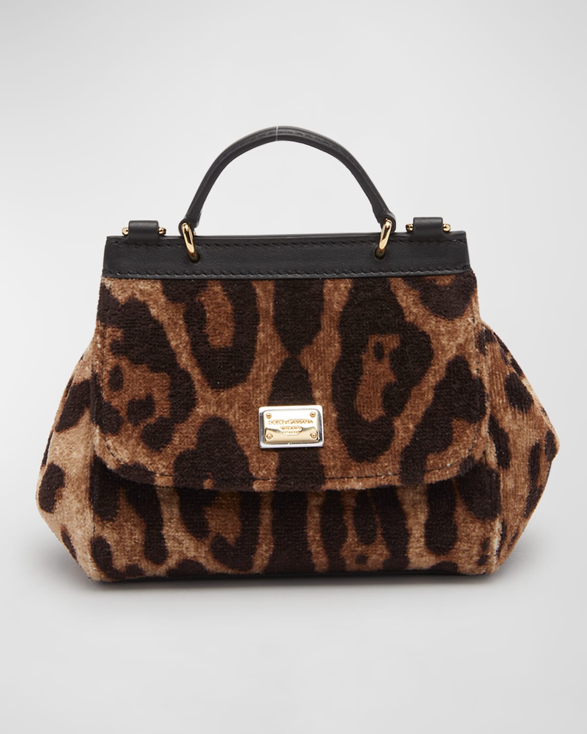 DOLCE & GABBANA GIRL'S SICILY FAUR-FUR LEOPARD-PRINT SATCHEL BAG