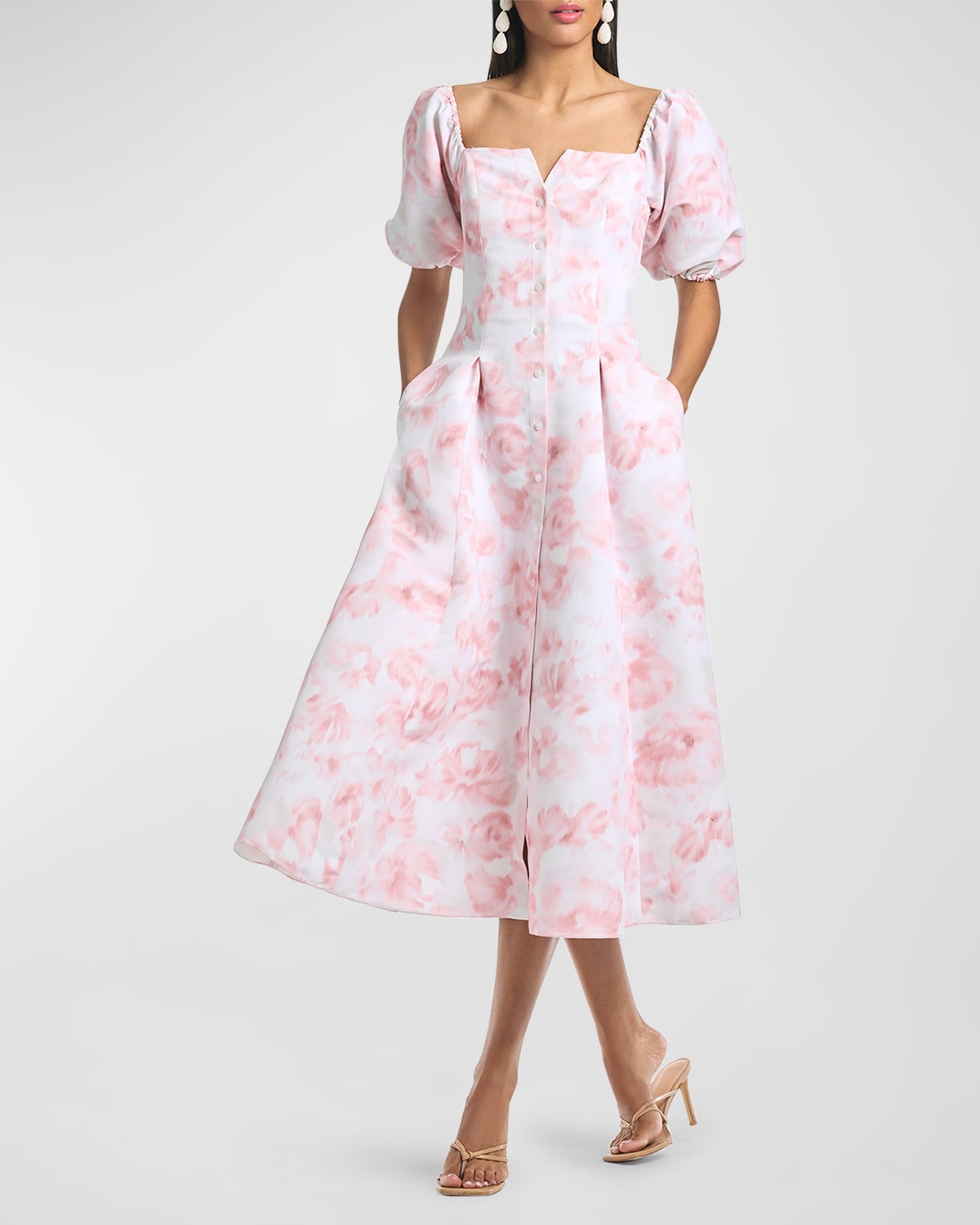 Shannon Pleated Floral-Print Midi Dress