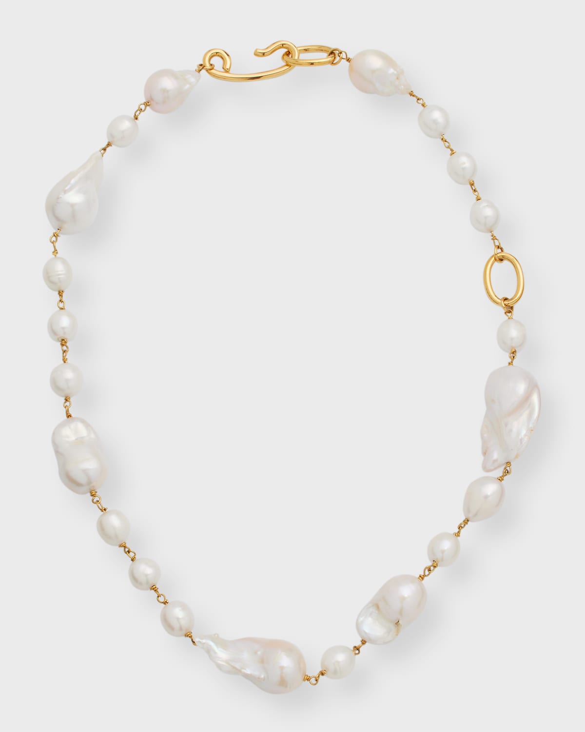 Jil Sander Grainy Freshwater Pearl Chain Necklace In Gold White