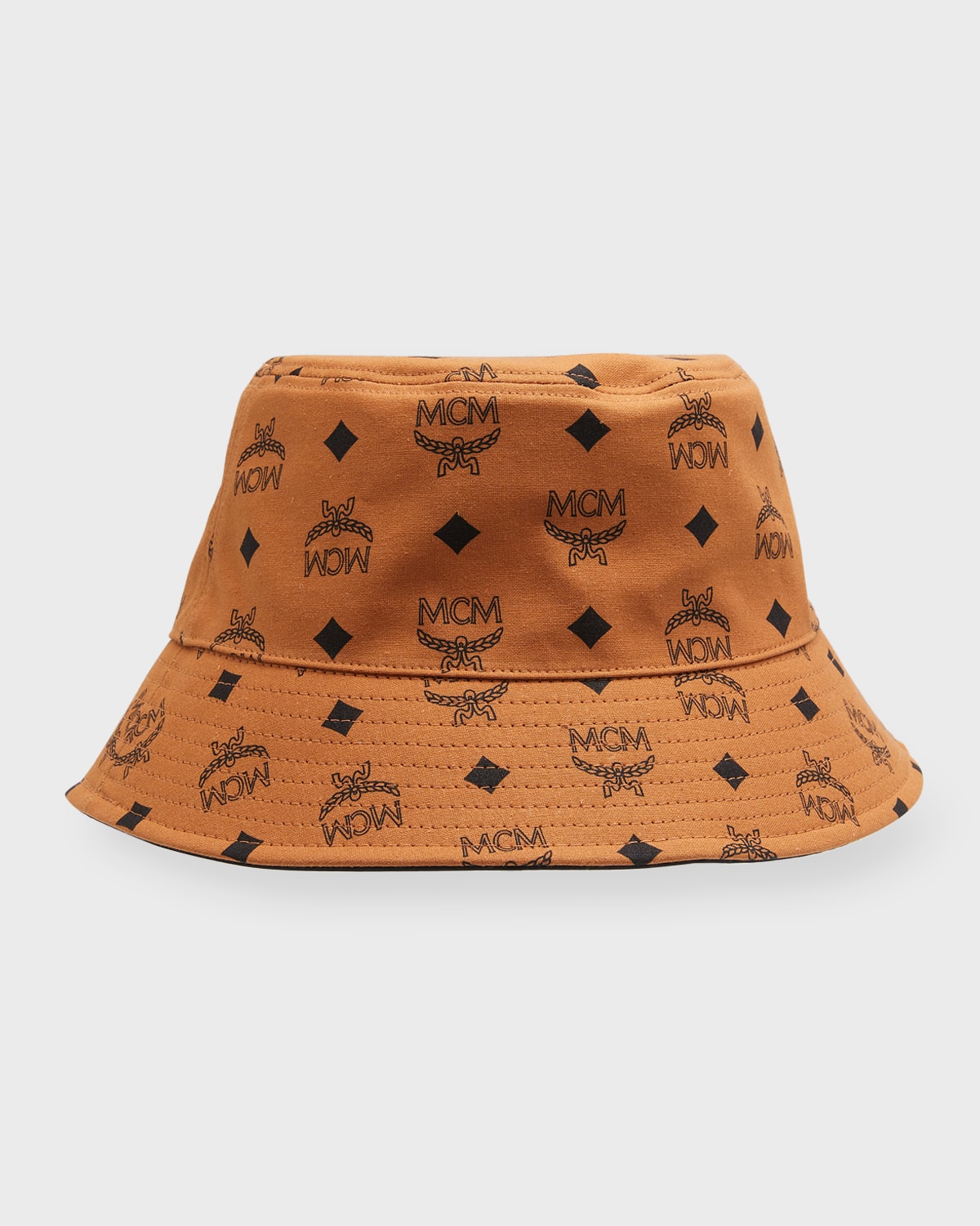 Shop Mcm Men's Visetos Reversible Bucket Hat In Cognac