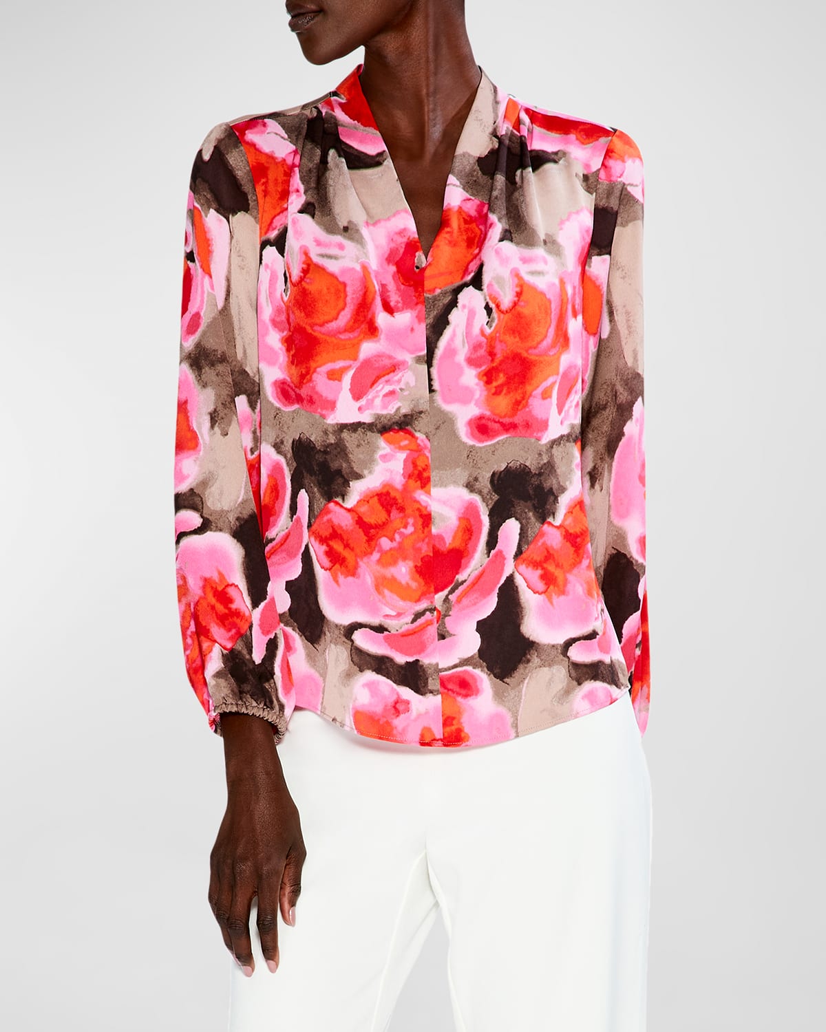 Petite Rosy Outlook Floral-Print V-Neck Top