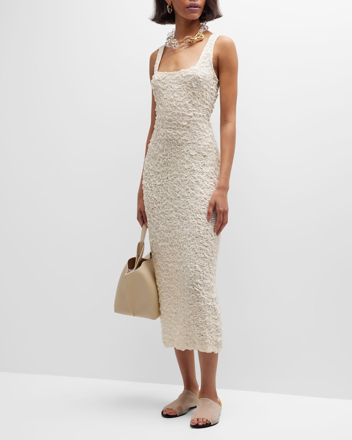 MARA HOFFMAN SLOAN SLEEVELESS MIDI COLUMN POPCORN DRESS