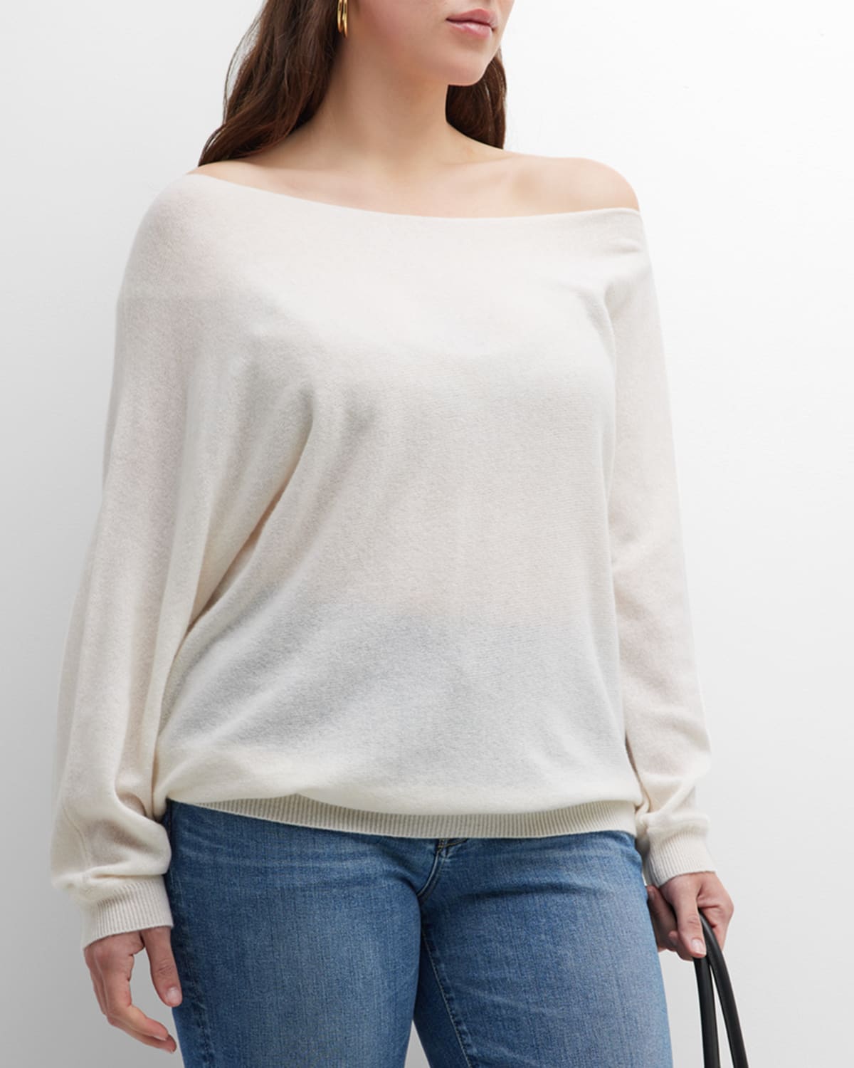 Minnie Rose Plus Plus Size Cashmere Off-Shoulder Sweater