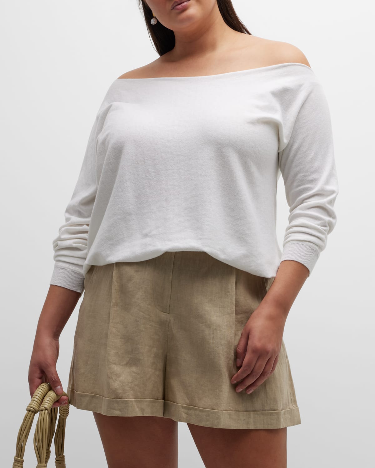 Minnie Rose Plus Plus Size Off-shoulder Cashmere-blend Sweater In White