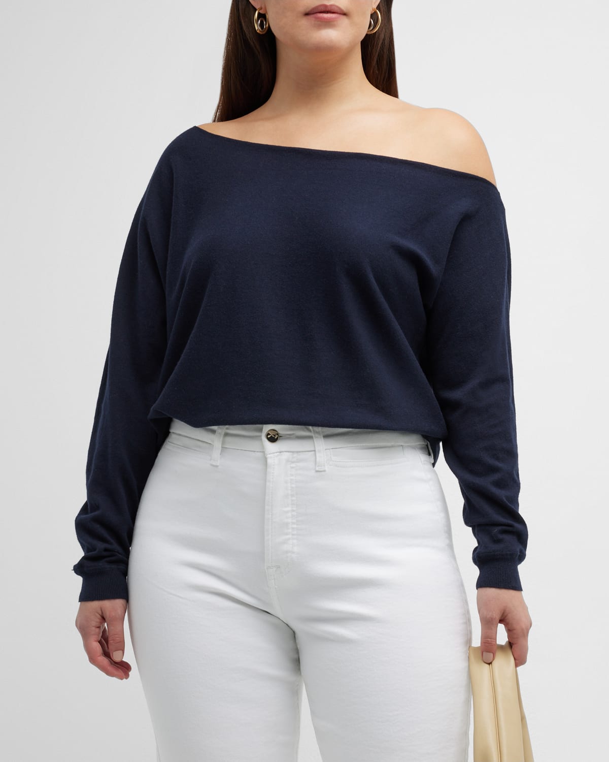 Minnie Rose Plus Plus Size Off-shoulder Cashmere-blend Sweater In Navy