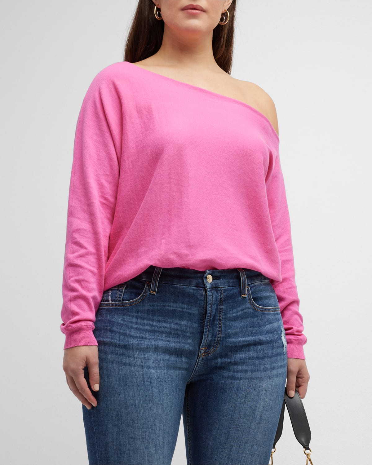 Minnie Rose Plus Plus Size Off-shoulder Cashmere-blend Sweater In Azalea