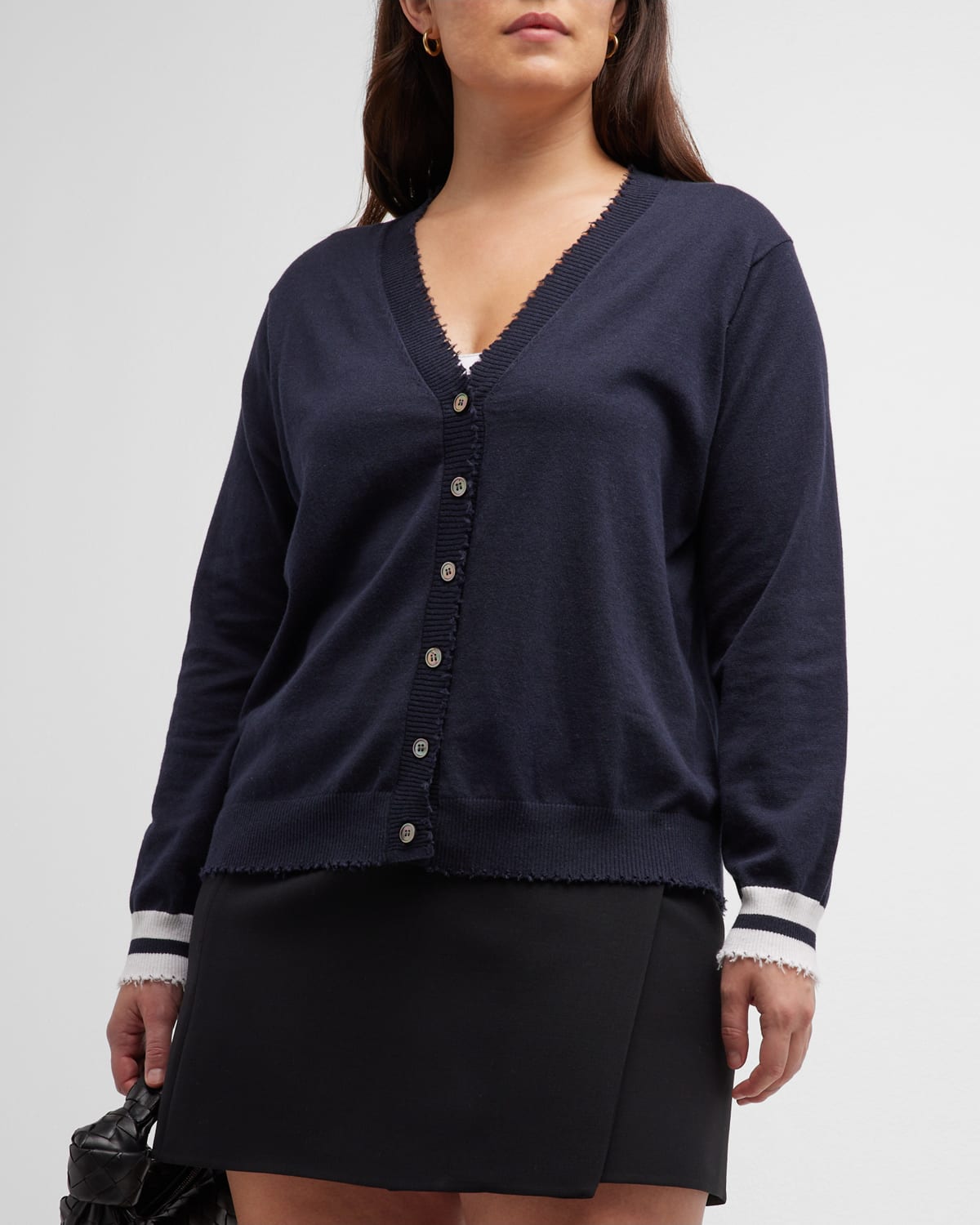 Plus Size Frayed-Edge Cotton-Cashmere Cardigan