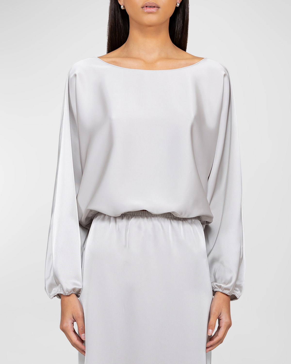 Leset Barb Long-sleeve Blouson Top In Cement