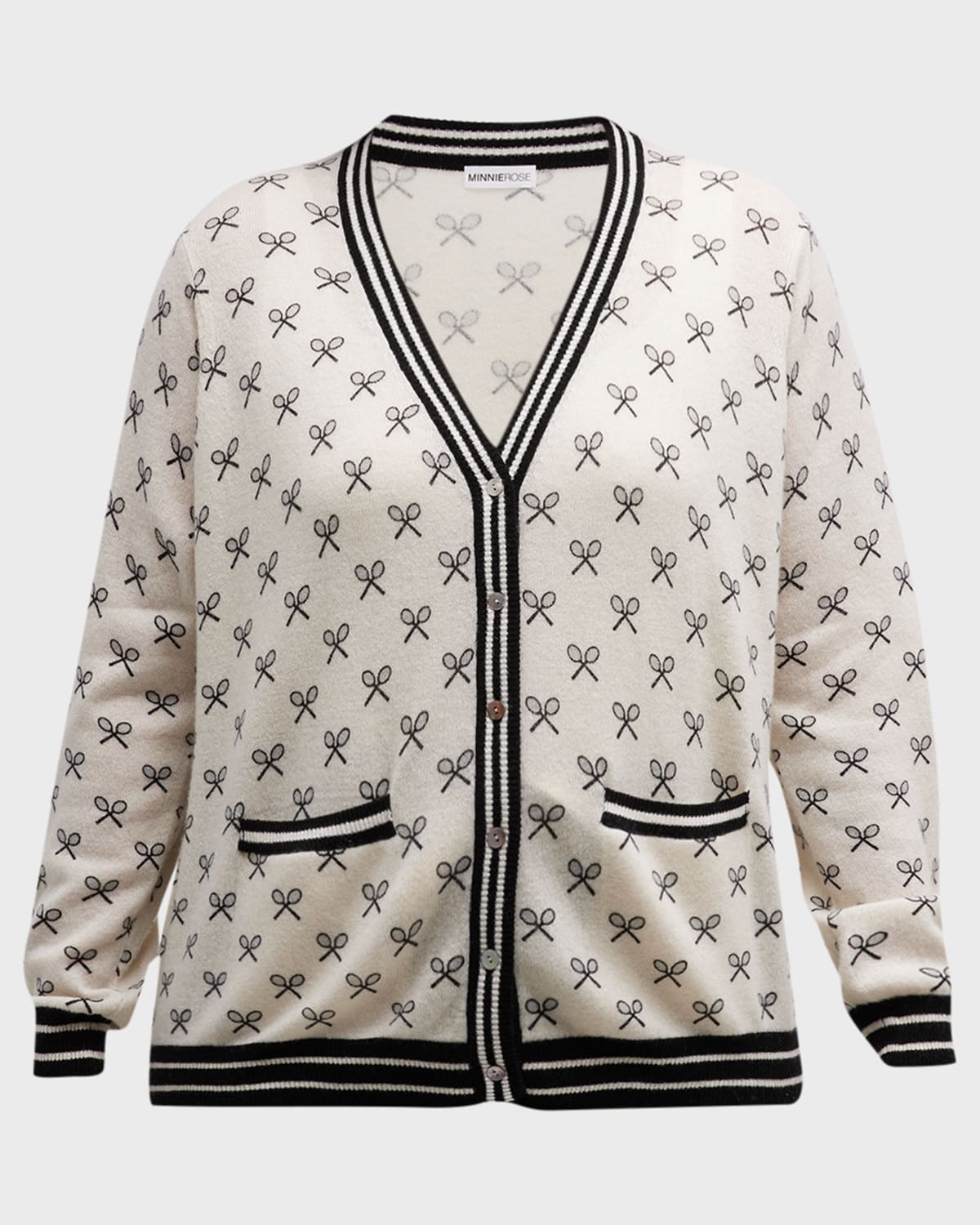 Plus Size Button-Down Printed Cashmere Cardigan