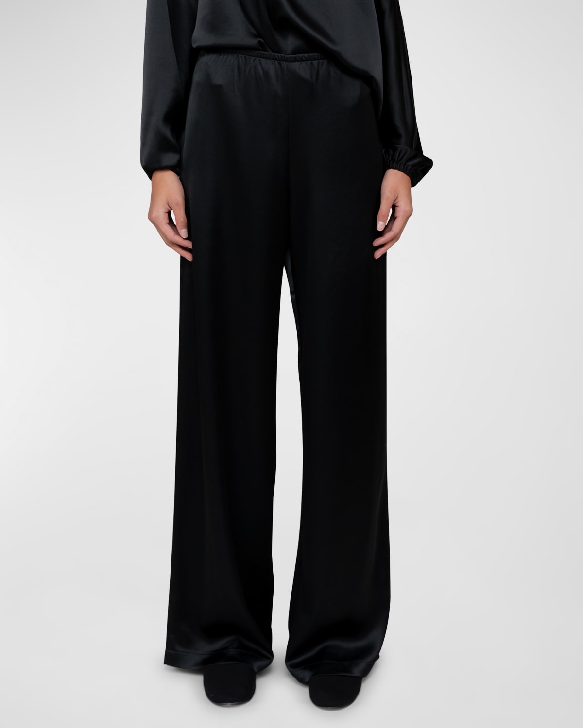 Shop Leset Barb Satin Wide-leg Pull-on Pants In Black