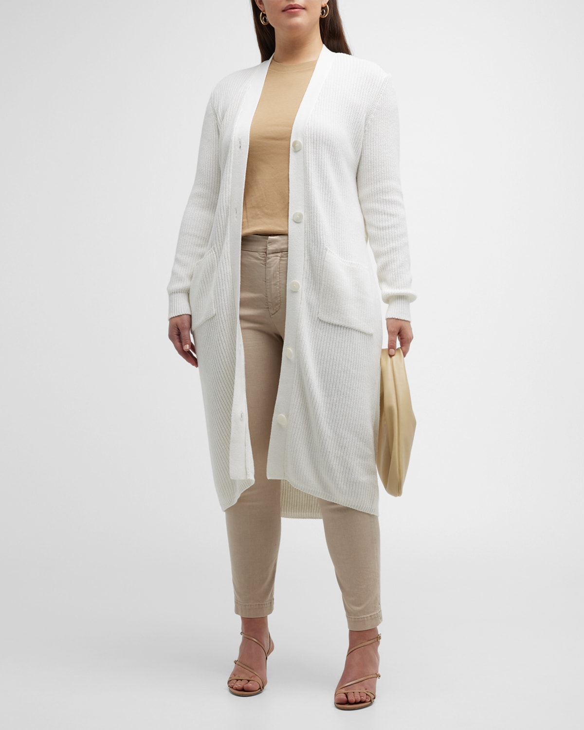 Minnie Rose Plus Ribbed Belted Cotton-cashmere Cardigan In White