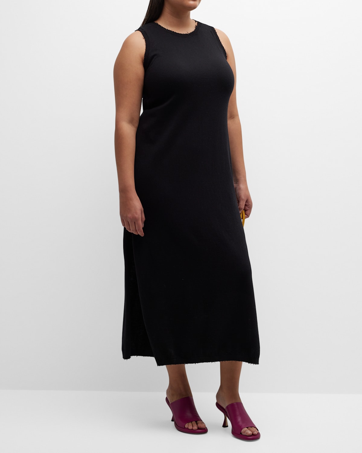 Minnie Rose Plus Plus Size Frayed-edge Cashmere-blend Dress In Black
