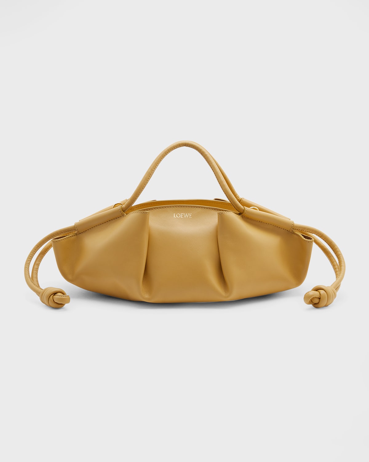 Loewe Paseo Long Leather Top-handle Bag In Dark Butter